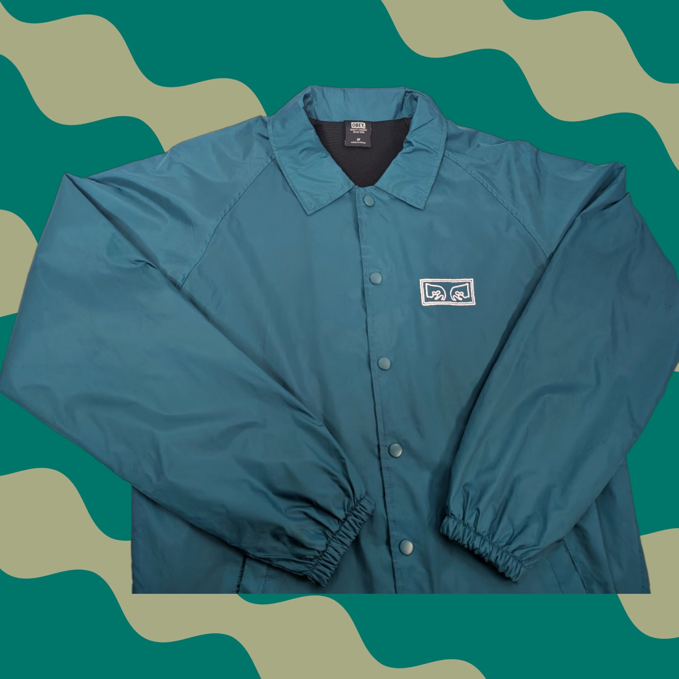 Obey OBEY Windbreaker Teal Jacket M Logo Front Snap Nylon Coat Streetwear Mens Jacket Size US M / EU 48-50 / 2 - 1 Thumbnail