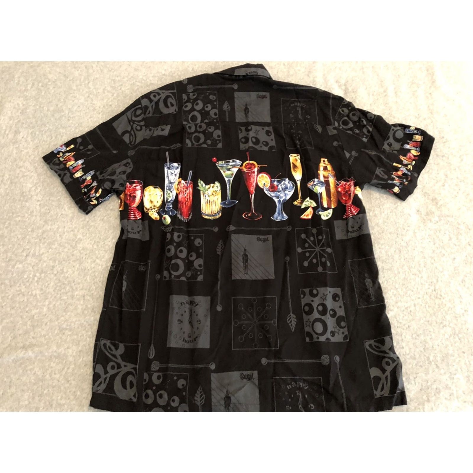 Paradise Found Paradise Found Shirt Hawaiian Rayon Aloha Happy Hour Cocktails Drinks Men XL Black Short Sleeve Button-Up Mens Size US XL / EU 56 / 4 - 5 Thumbnail
