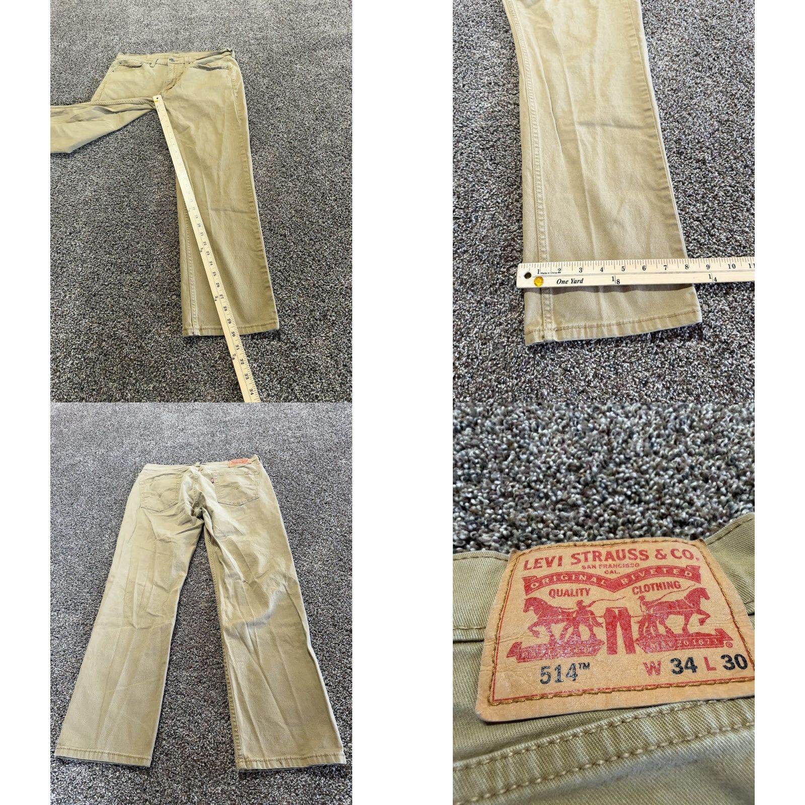 Levi's Levi’s 514 Straight Khakis Mens Pants 34 Beige Cotton Regular 34x30 Stretch Front Flat Front 5-Pocket Jeans Style Size US 34 / EU 50 - 8 Thumbnail