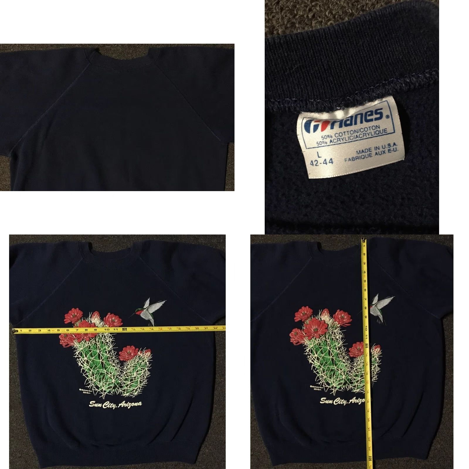 Vintage Vtg 80s Arizona Faded Cactus Sweatshirt S USA Flower Cowboy Bird Nature Grunge Animal Hoodie Men Blue уст Size US S / EU 44-46 / 1 - 8 Thumbnail