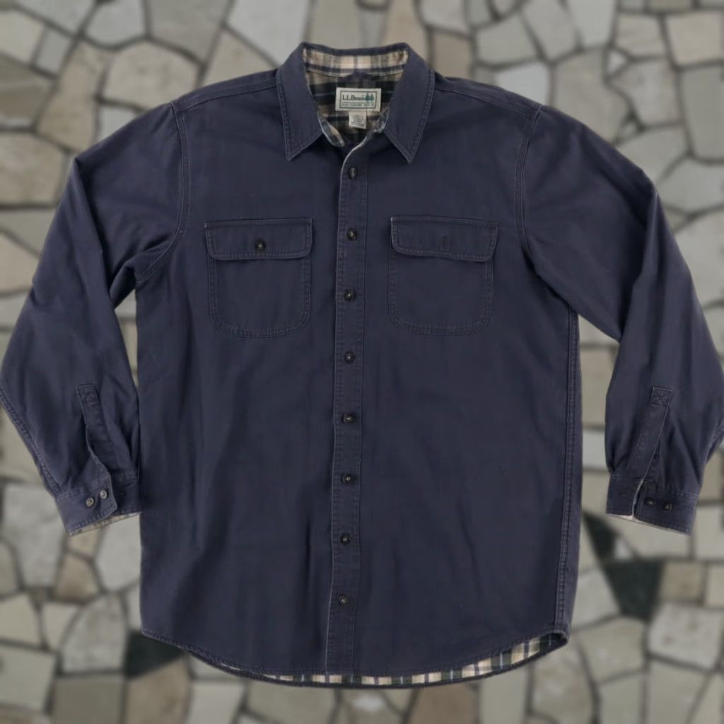 Vintage LL Bean Navy Fleece Lined Cotton Button Up Shirt Men LT Size US L / EU 52-54 / 3 - 1 Thumbnail