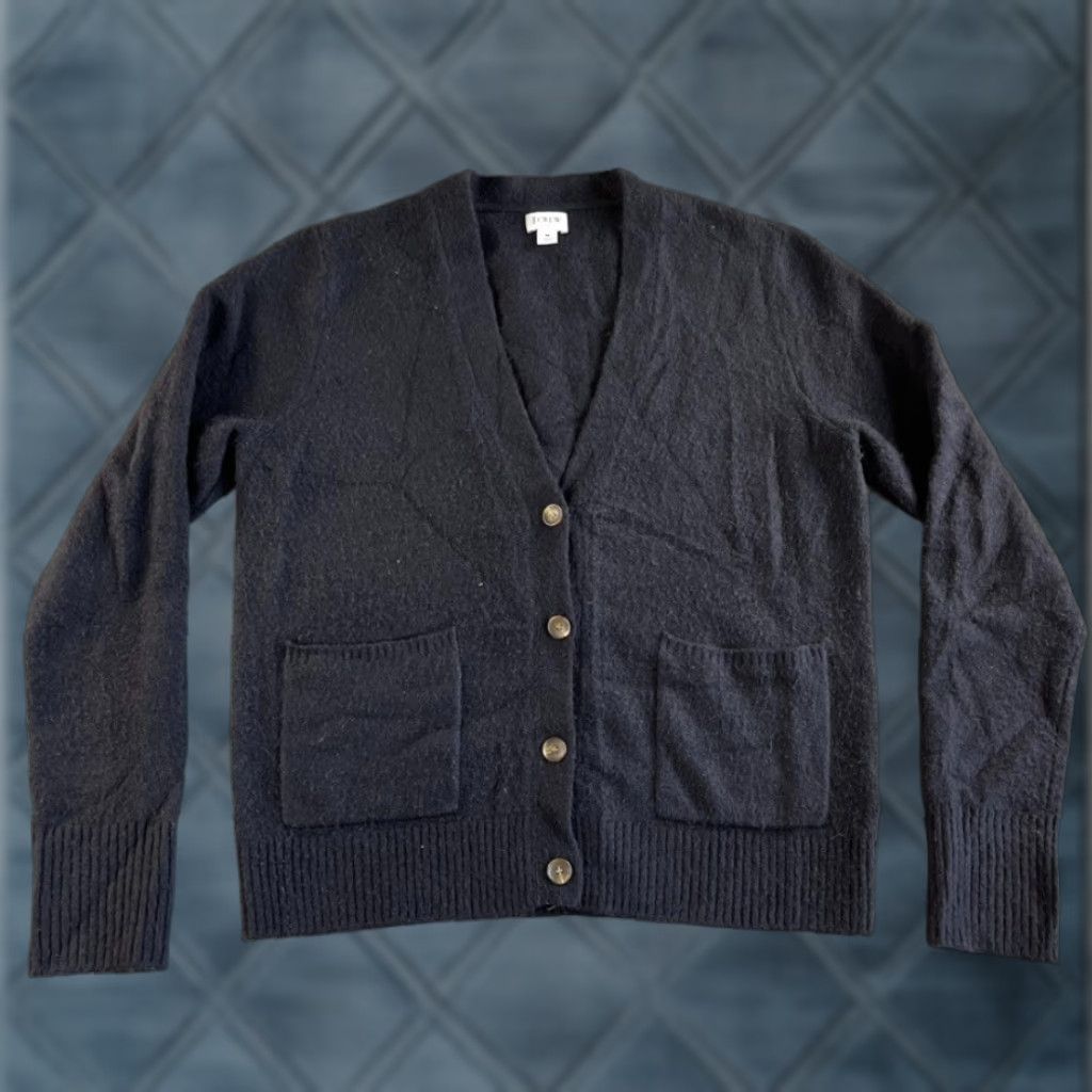 J.Crew J. Crew Cardigan Sweater Womens Medium Black Wool Blend Stretch V Neck Soft Yarn Size M / US 6-8 / IT 42-44 - 1 Thumbnail