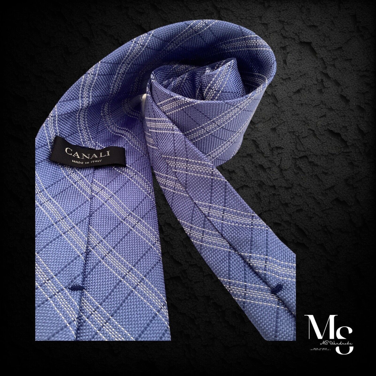 Canali CANALI Blue PLaid Silk Tie Made In Italy W: 3.75" EX COND Size ONE SIZE - 3 Thumbnail