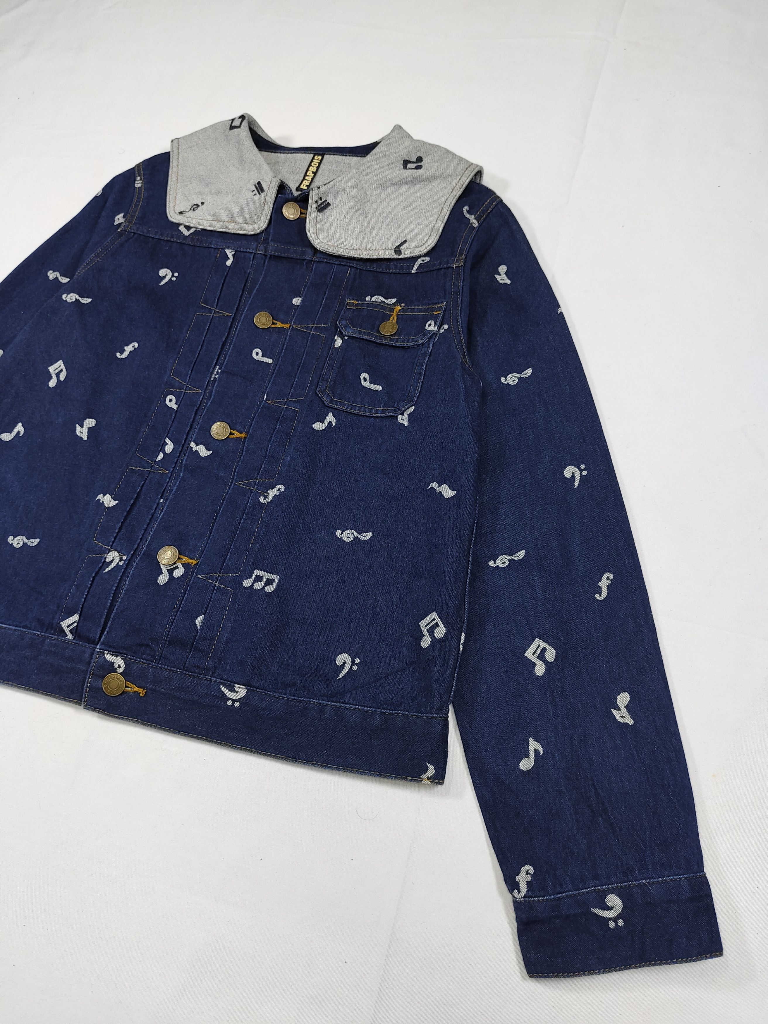 Frapbois Frapbois🇯🇵AOP Musical Notes Sailor Collar Denim Jacket Size M / US 6-8 / IT 42-44 - 3 Thumbnail