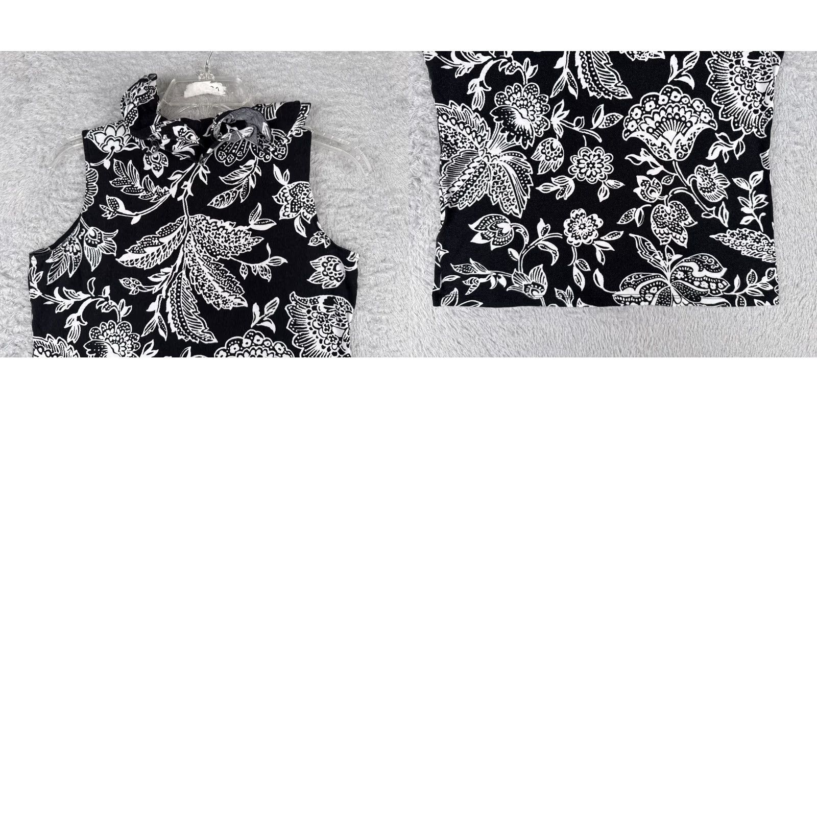 Ralph Lauren VINTAGE Lauren Ralph Lauren Shirt Womens Petite Medium Black Floral Cotton V-Neck Tank Sleeveless Slim Size M / US 6-8 / IT 42-44 - 9 Thumbnail