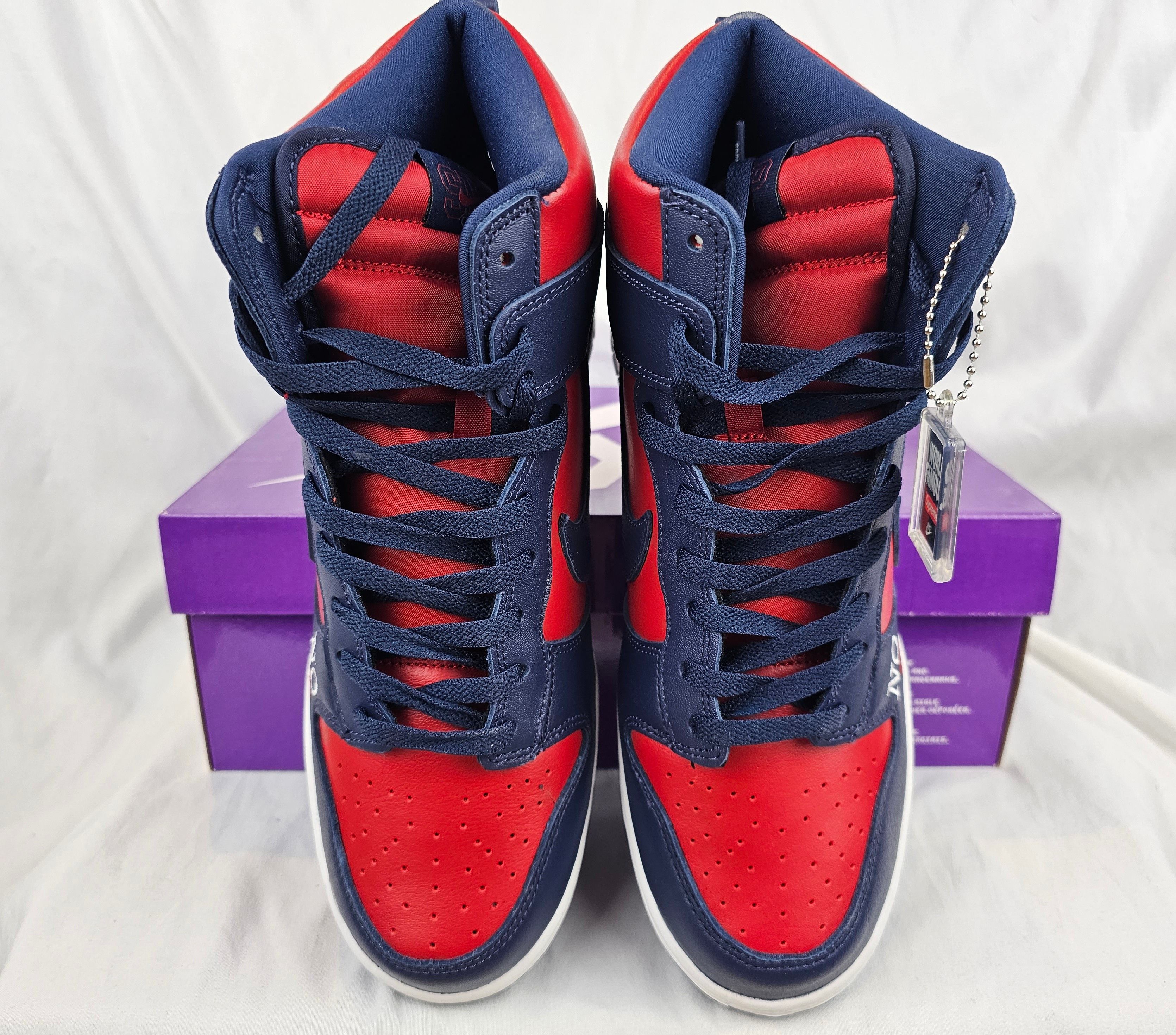 Nike × Supreme Supreme x Nike SB Dunk High "By Any Means" Navy Red Men's Size US 10 / EU 43 - 4 Thumbnail