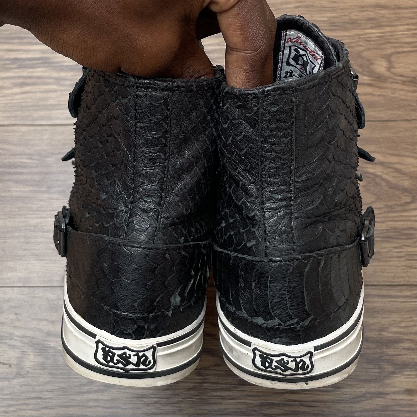 ASH ASH Virgin Buckle High Top Sneakers Black Embossed Leather Size US 11 / IT 41 - 13 Thumbnail