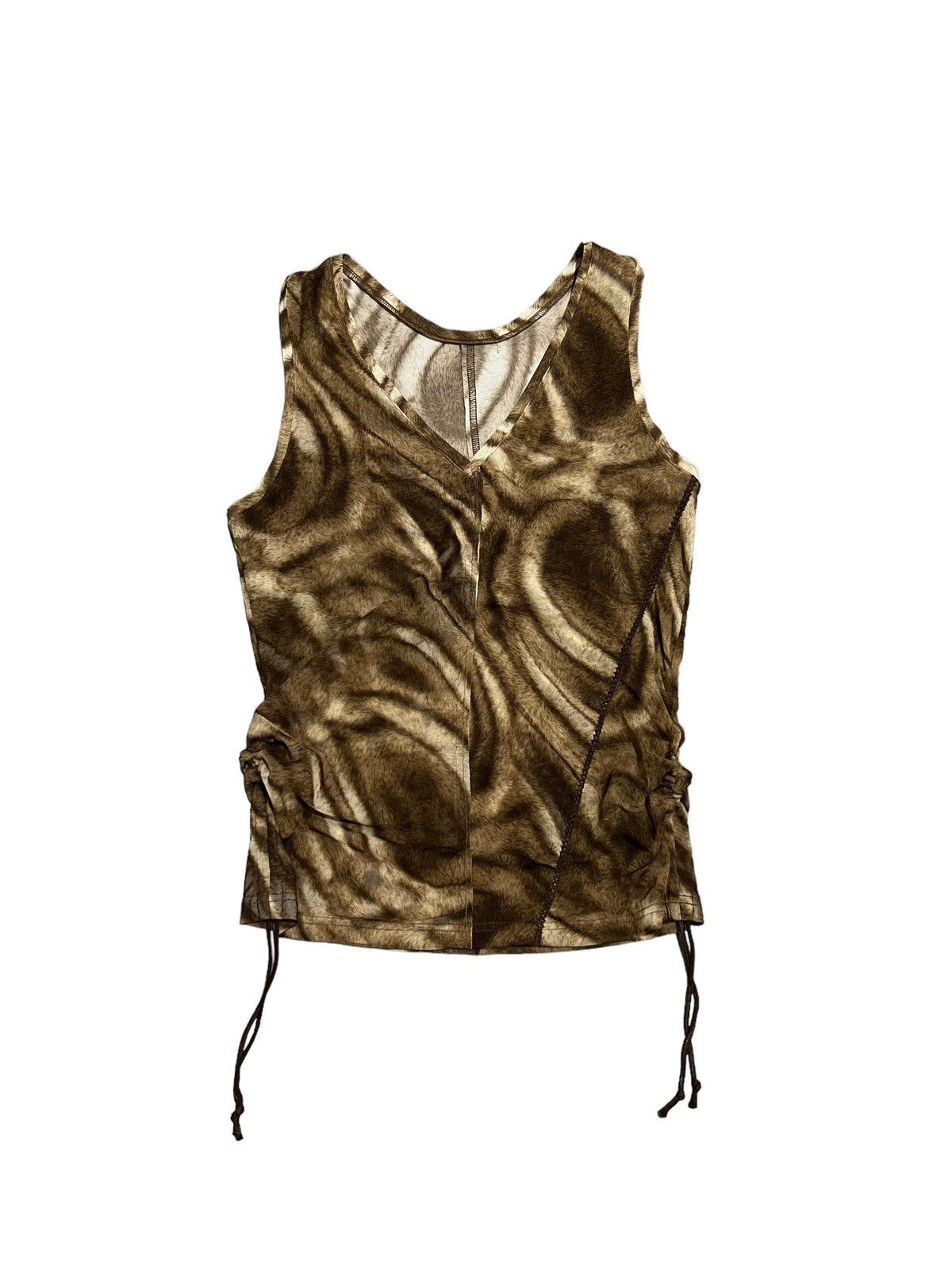 image of Archival Clothing x If Six Was Nine Tornado Mart Trompe L’Oeil Mesh Tank Top Drawstrings in Brown (