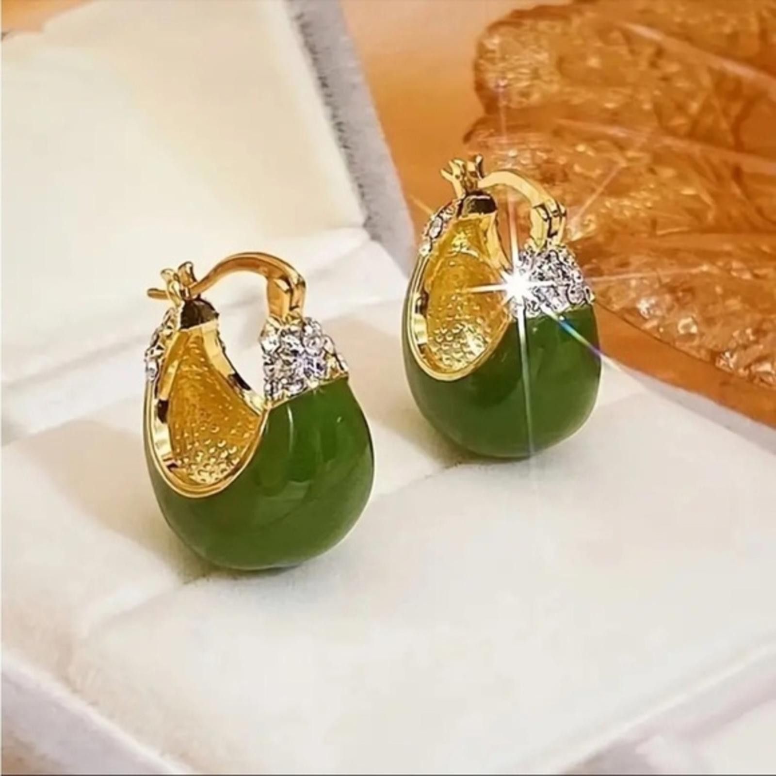 Enamel Hoop Simulated Diamond Hinge Back Earrings NWT