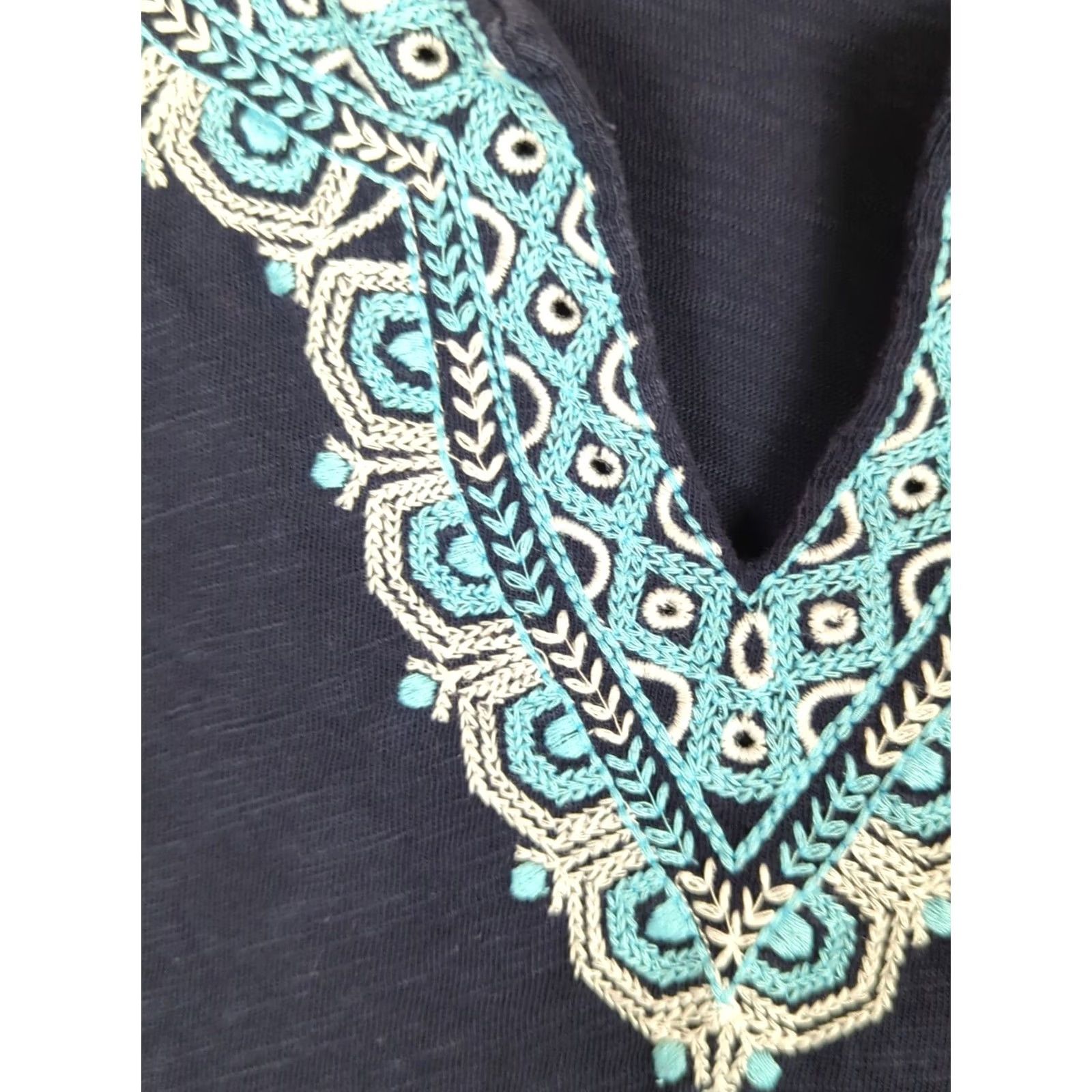 Talbots Talbots Womens XL 3/4 Sleeve Embroidered T Shirt Blouse Tunic Blues Boho Casual Tunic Womens XL Blue Emroidered Shirt Blouse Tunic Size XL / US 12-14 / IT 48-50 - 3 Thumbnail