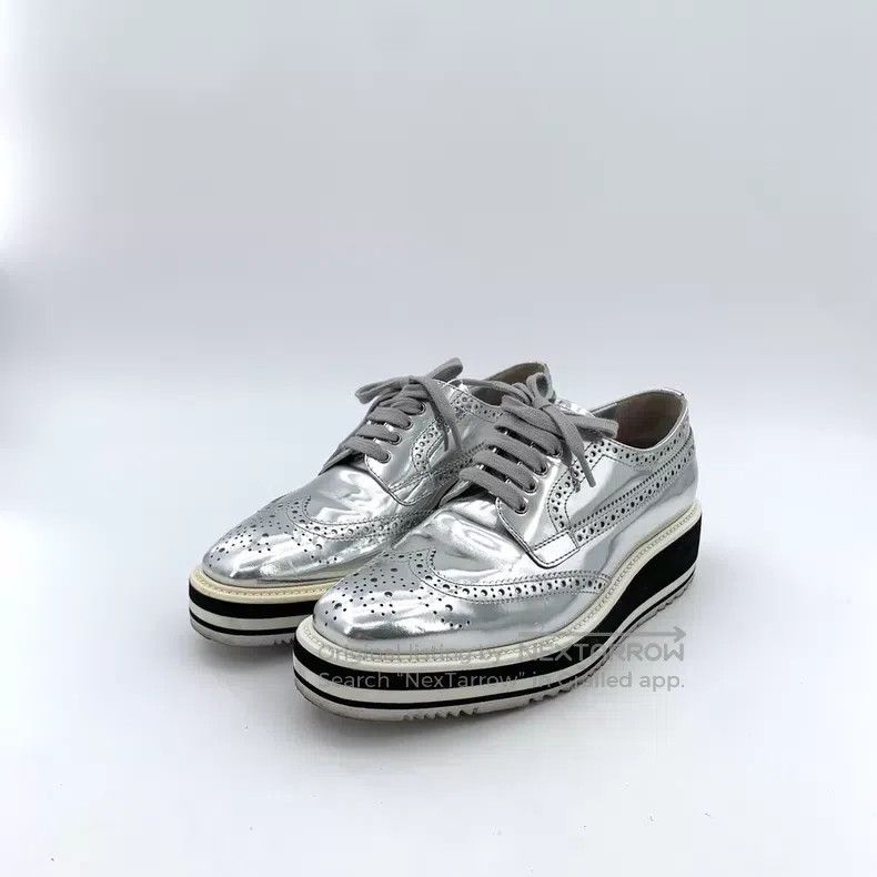 Prada Prada Silver Baroque carved lace-up casual flat muffin sho Size US 6.5 / IT 36.5 - 1 Thumbnail