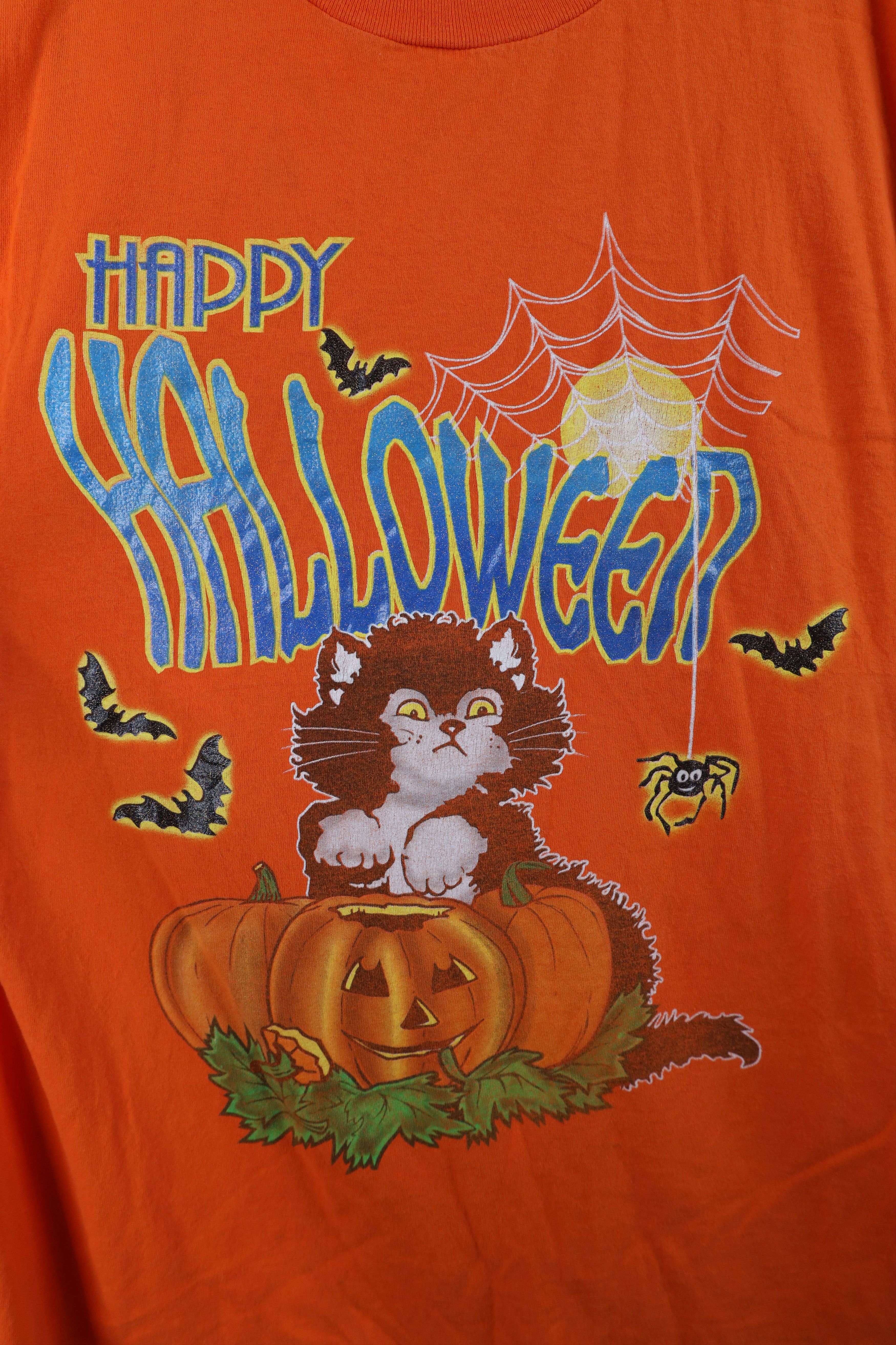 Vintage Vintage 90s Streetwear Happy Halloween Black Cat T-Shirt Size XL / US 12-14 / IT 48-50 - 4 Thumbnail