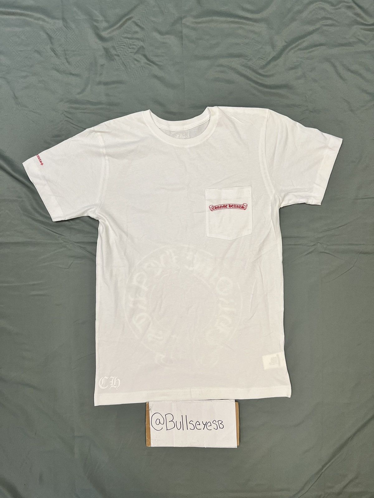 image of Chrome Hearts White Horseshoe Red Scroll Label T-Shirt, Men's (Size Medium)