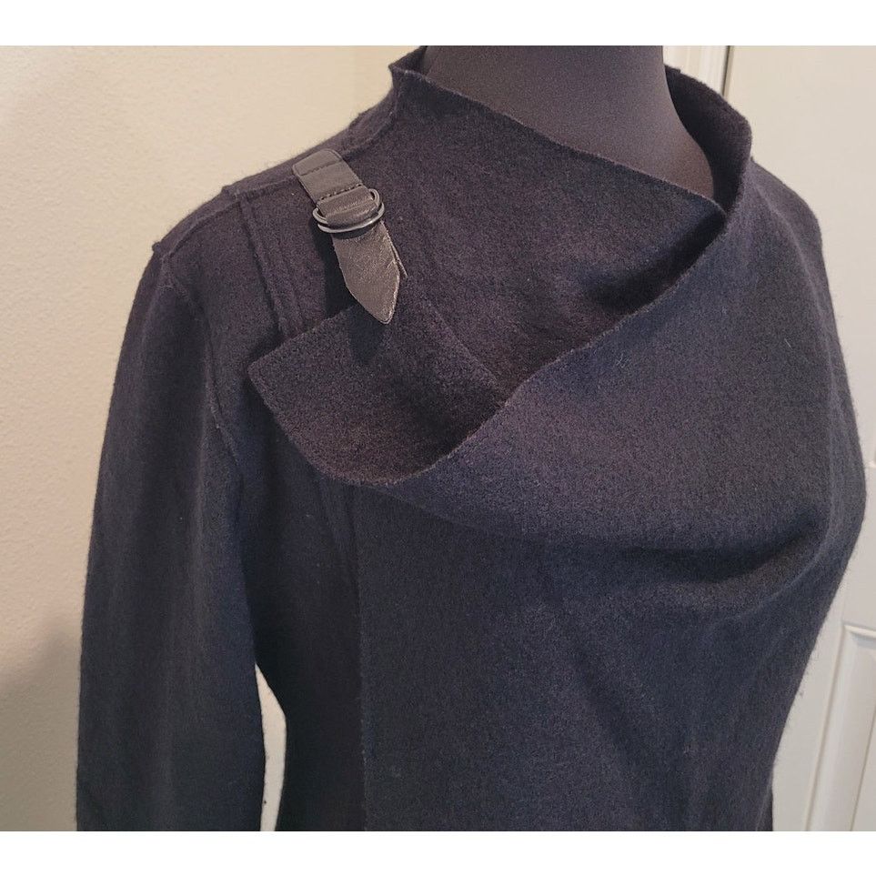 Eileen Fisher Eileen Fisher Moto Wrap Jacket Sweater Wool Leather Trim – M Size M / US 6-8 / IT 42-44 - 2 Thumbnail