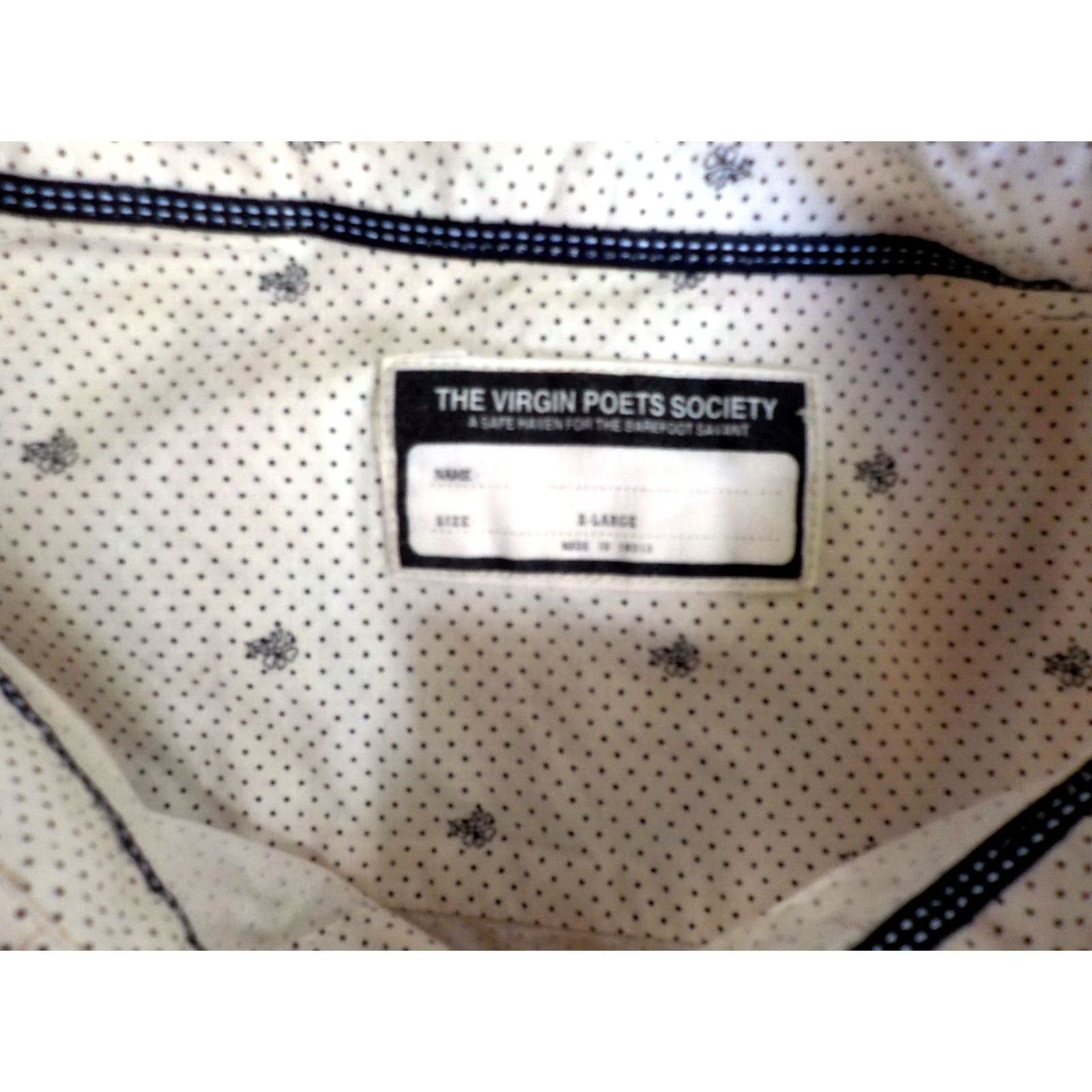 Vintage THE VIRGIN POETS SOCIETY LS Button Down Shirt-Dotted/Floral Ivory/Navy XL Mens Cotton Long Sleeve Casual Old/Good Condition Size US XL / EU 56 / 4 - 5 Thumbnail
