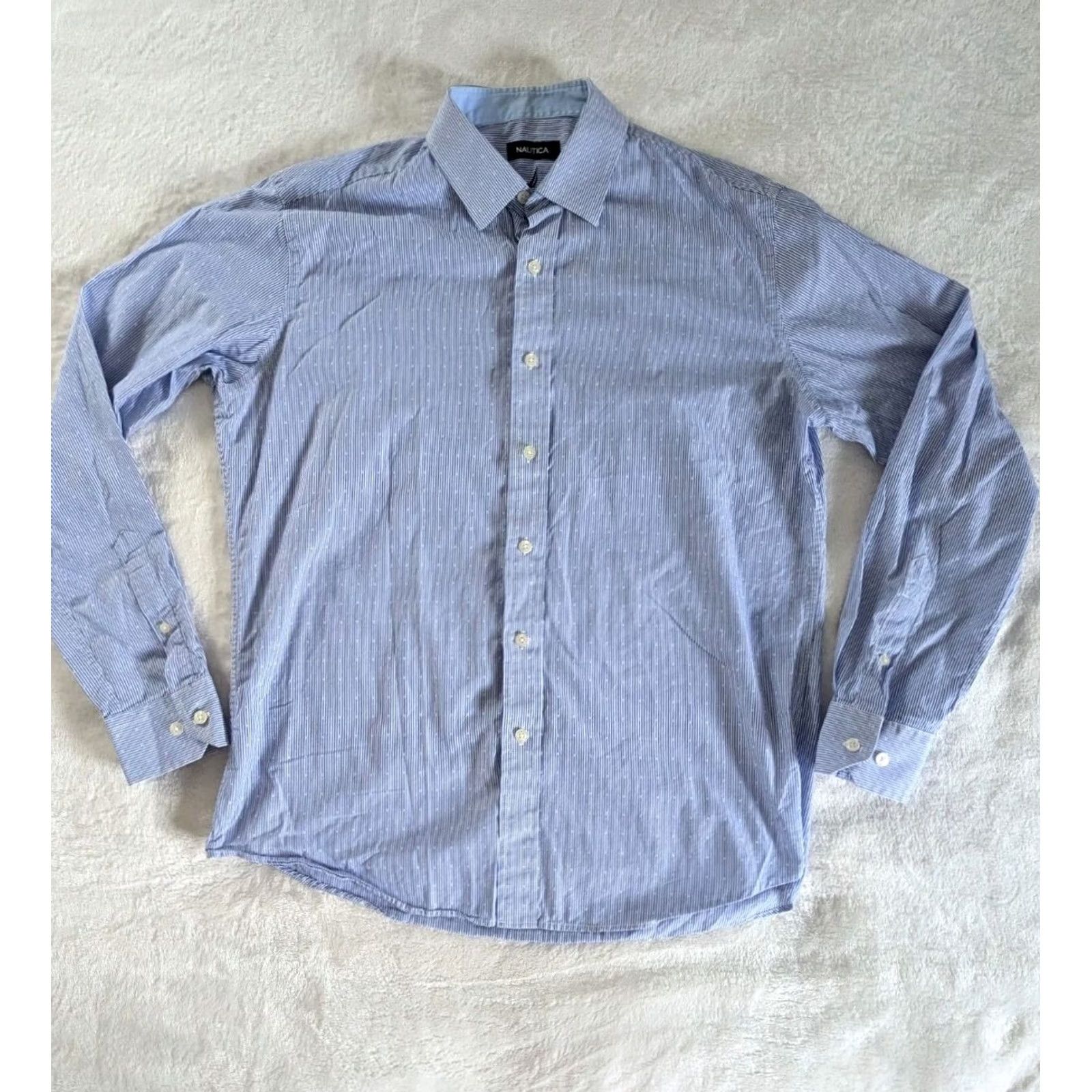Nautica Nautica Button-Down Shirt Striped Blue White L Mens Long Sleeve Casual Dress Shirt 16 34/35 Regular Size Type Regular Collar Button-Down Size US L / EU 52-54 / 3 - 3 Thumbnail