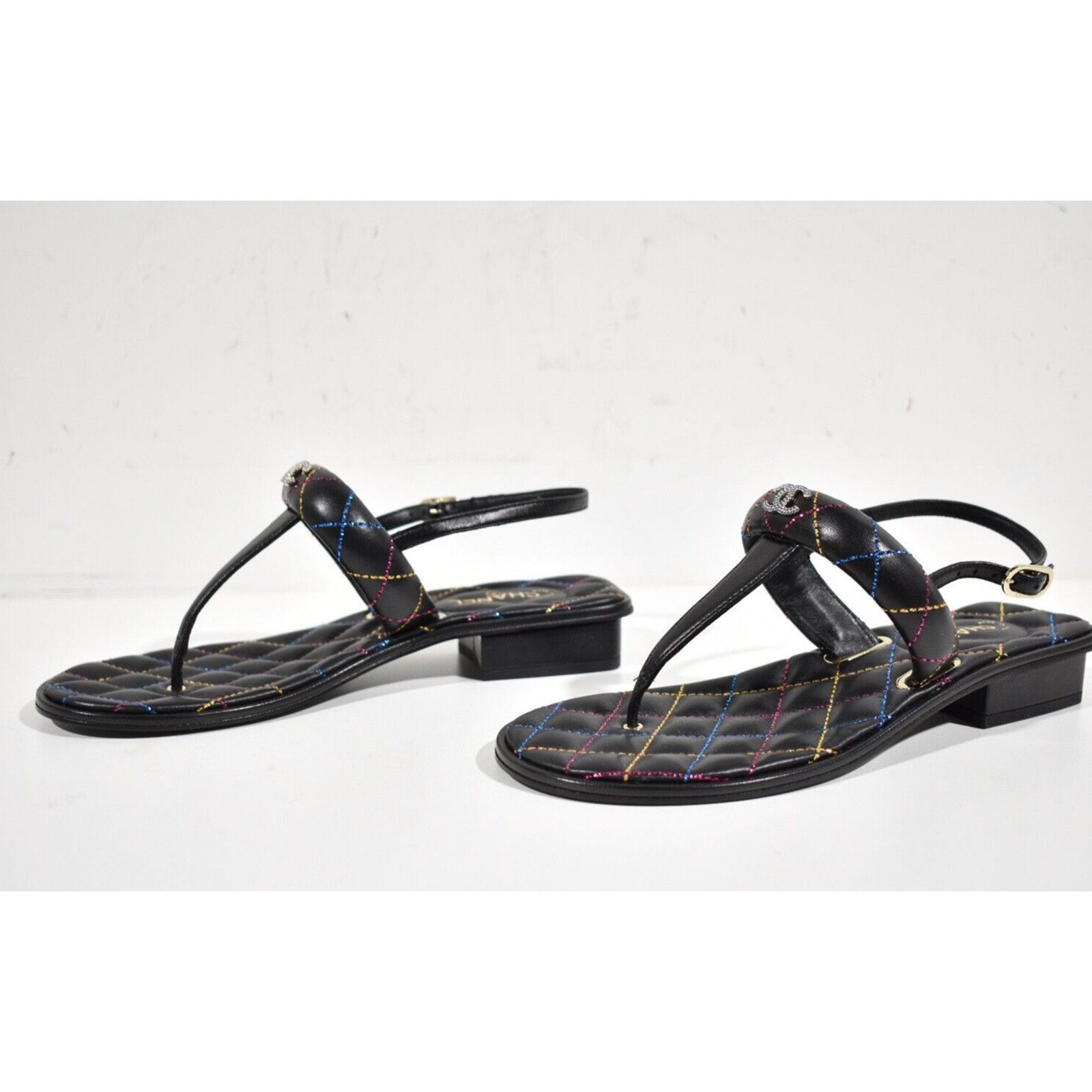 Chanel Chanel 21K Black Multicolor Leather CC Logo Mule Slide Flat Size US 7.5 / IT 37.5 - 9 Thumbnail