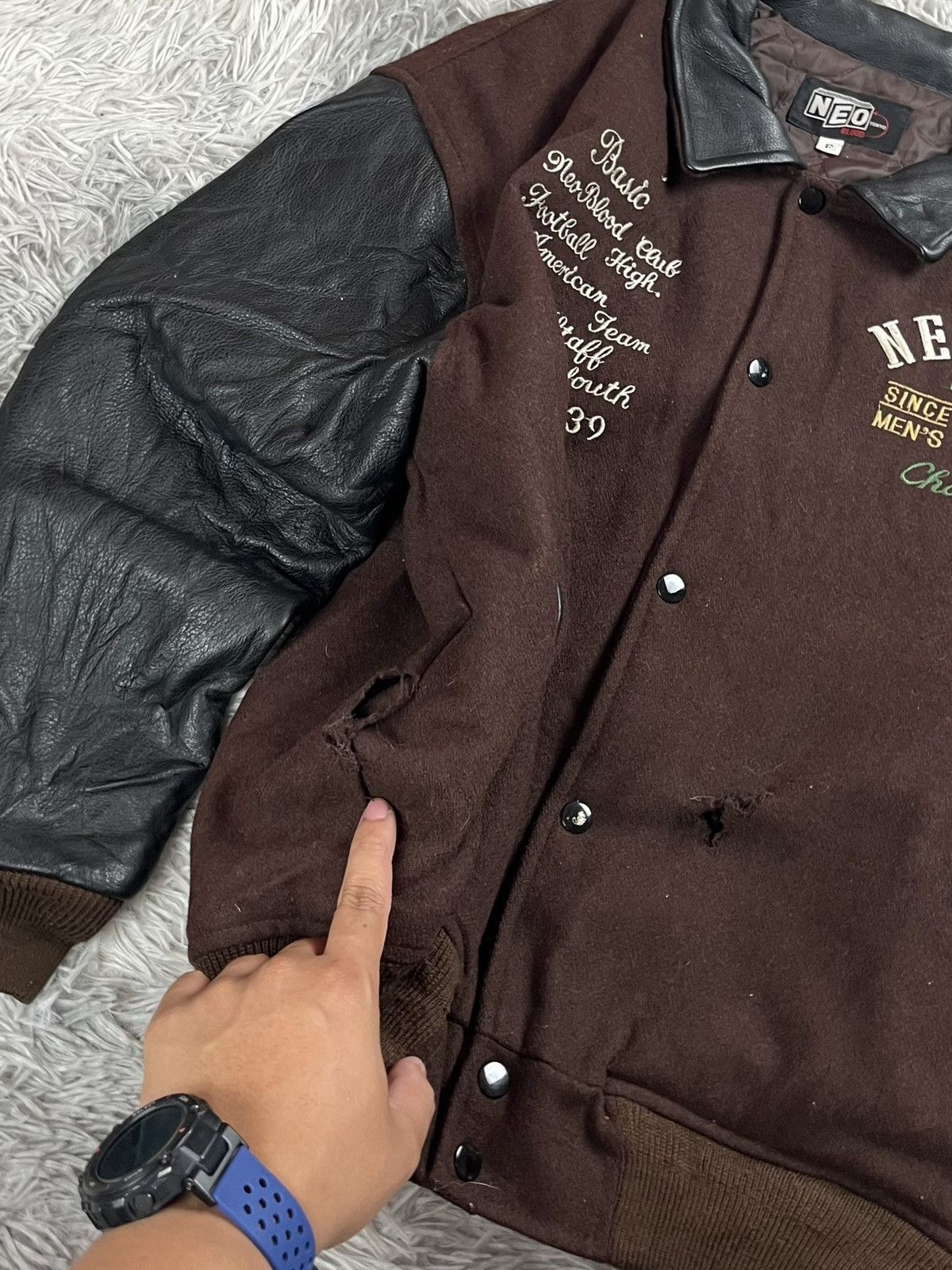 Japanese Brand Vintage Neo blood Wool and Leather Sleeve Varsity Jacket Size US M / EU 48-50 / 2 - 6 Thumbnail