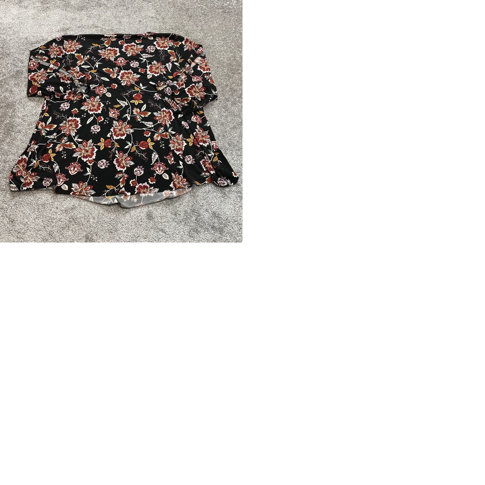 Vintage Cato Blouse Shirt Womens 28W Black Floral Long Sleeve Round Neck Button Casual Chiffon Polyester Plus Size Fall Spring Summer - Mens? Size 4XL / US 24-26 - 9 Thumbnail