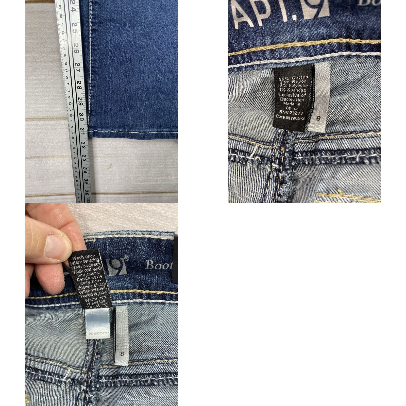 Apt. 9 Apt 9 Bootcut Jeans Sz 8 Dark Blue Denim Embellished Back Flap Pockets NWT Size 29" - 8 Thumbnail