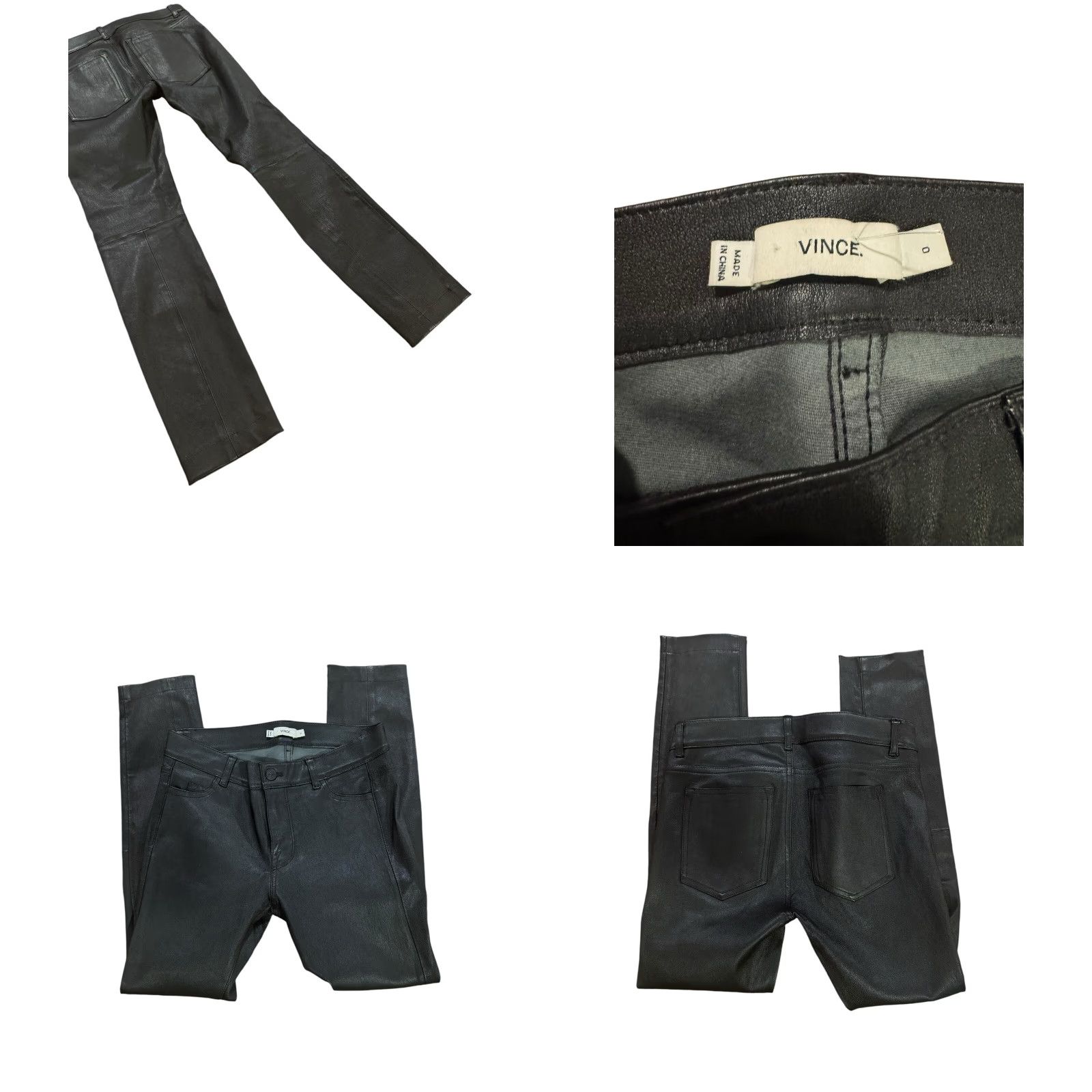 Vince Vince 100% Lamb Leather Pants Women Slim Size 0 Black Knitted 31in Ankle Regular Pants Womens Season Spring Summer Fall Party/Cocktail Casual Size 25" / US 0 / IT 36 - 8 Thumbnail