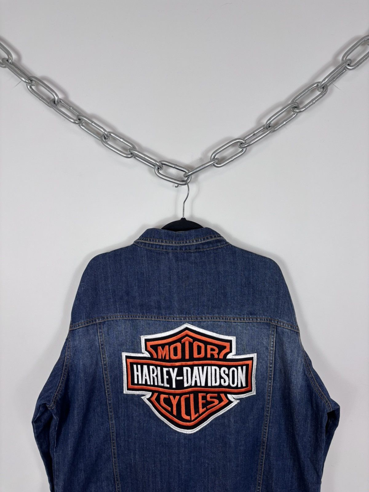 Harley Davidson Vintage Harley Davidson Big Embroidered Logo Denim Jacket Size US XXL / EU 58 / 5 - 17 Thumbnail