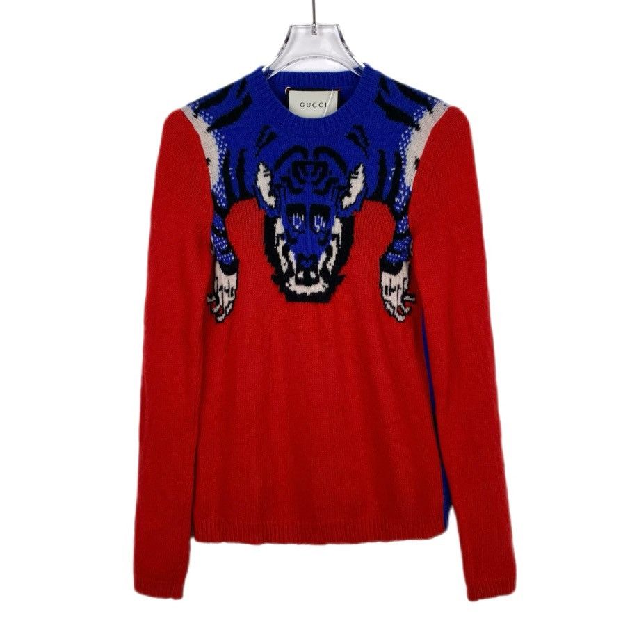 Gucci Gucci Tiger Intarsia Wool Long Sleeve Knit Sweater K26WX Size XXS / US 00 / IT 34 - 1 Thumbnail