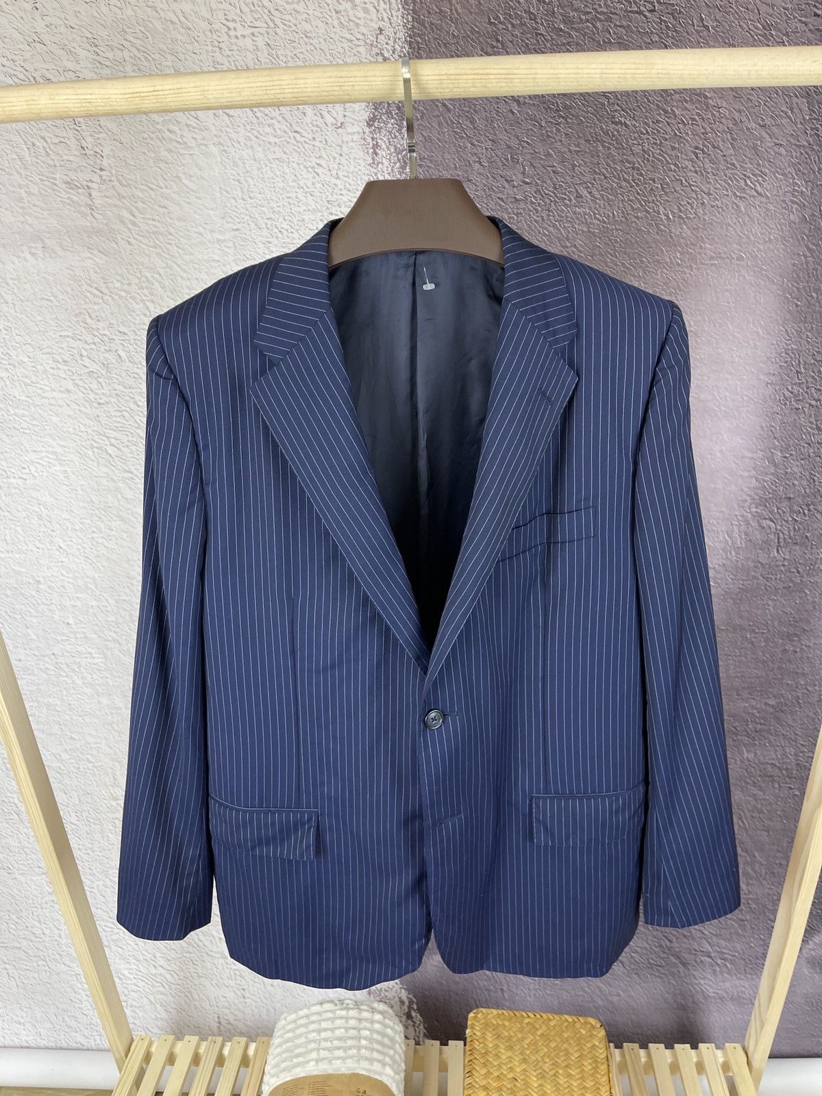 Corneliani blue striped wool mohair 2 button blazer