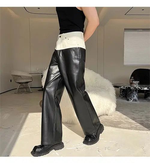 Japanese Brand Midori x Kyono Faux Leather Black Straight Leg Pants Size US 30 / EU 46 - 8 Thumbnail