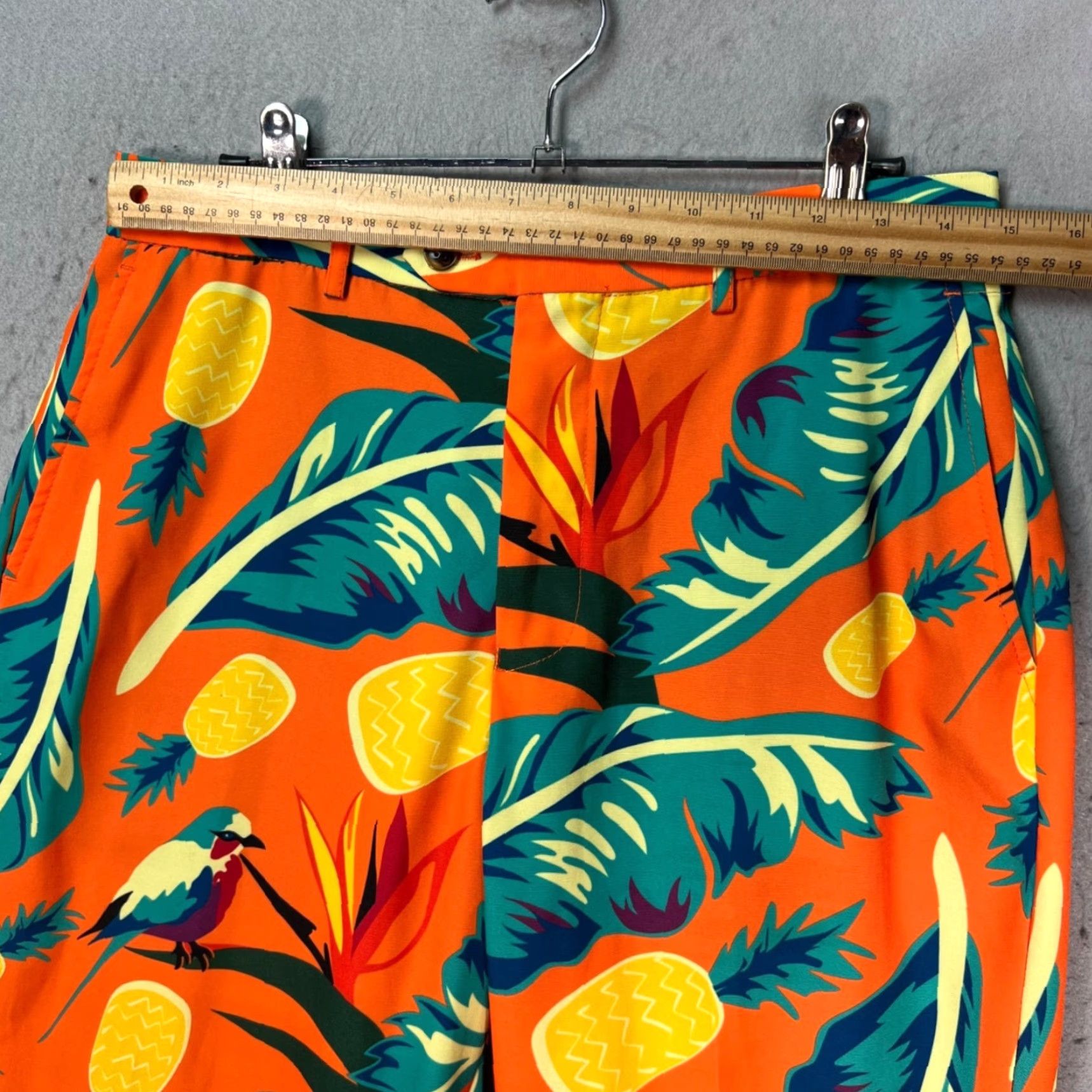 Vintage Shinesty Mens Dress Pants Orange Tropical Pineapple Print Flat Front Chino 34 x 34 Pants Mens Size US 34 / EU 50 - 5 Thumbnail