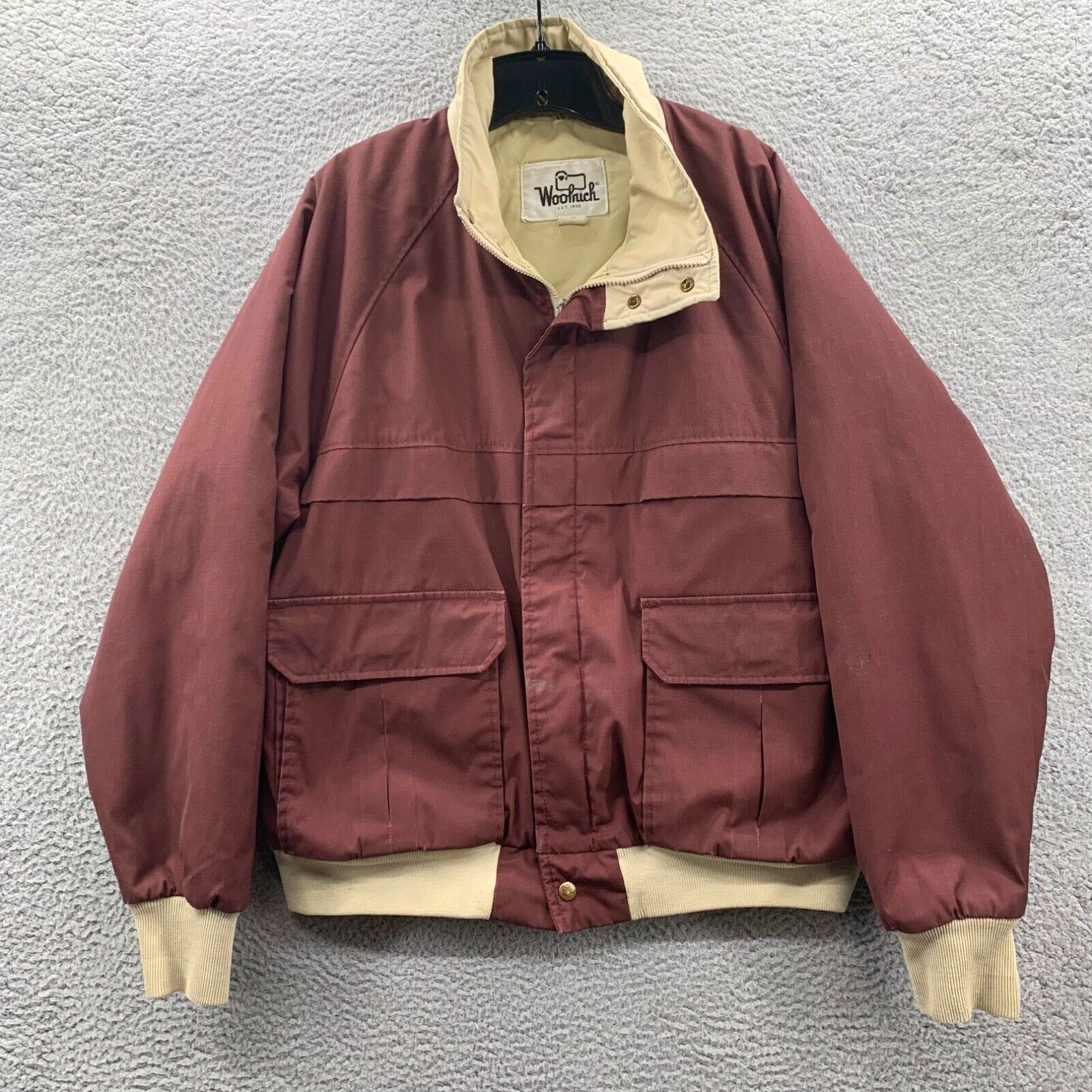 image of Vintage VTG 60S Woolrich Jacket Mens XL Bomber Full Zip Burgundy in White