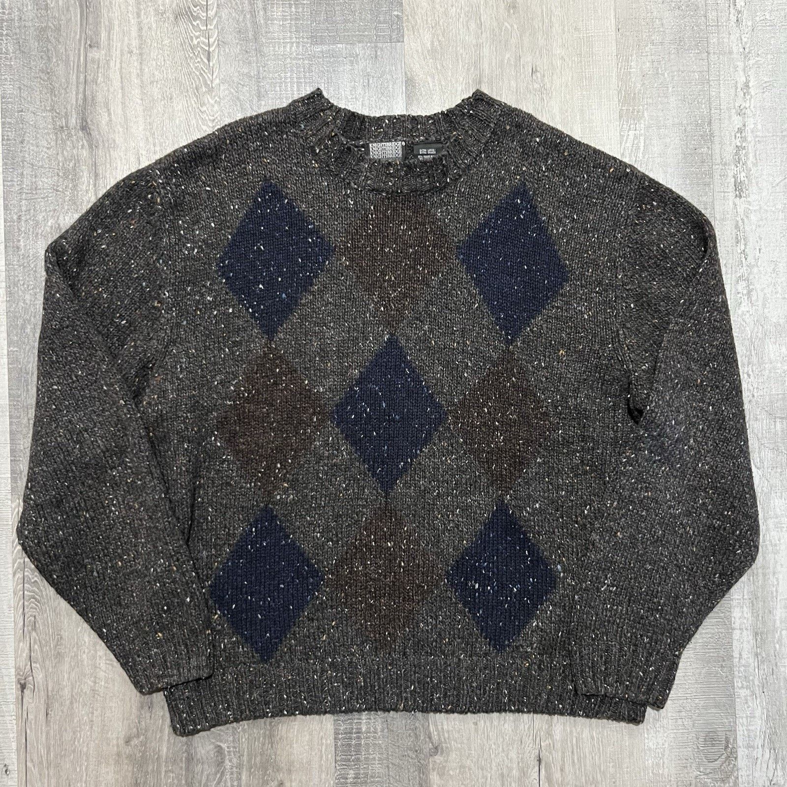 Vintage VTG Knightsbridge Argyle Print Wool Blend Sweater Knit Golf Size US XL / EU 56 / 4 - 1 Thumbnail