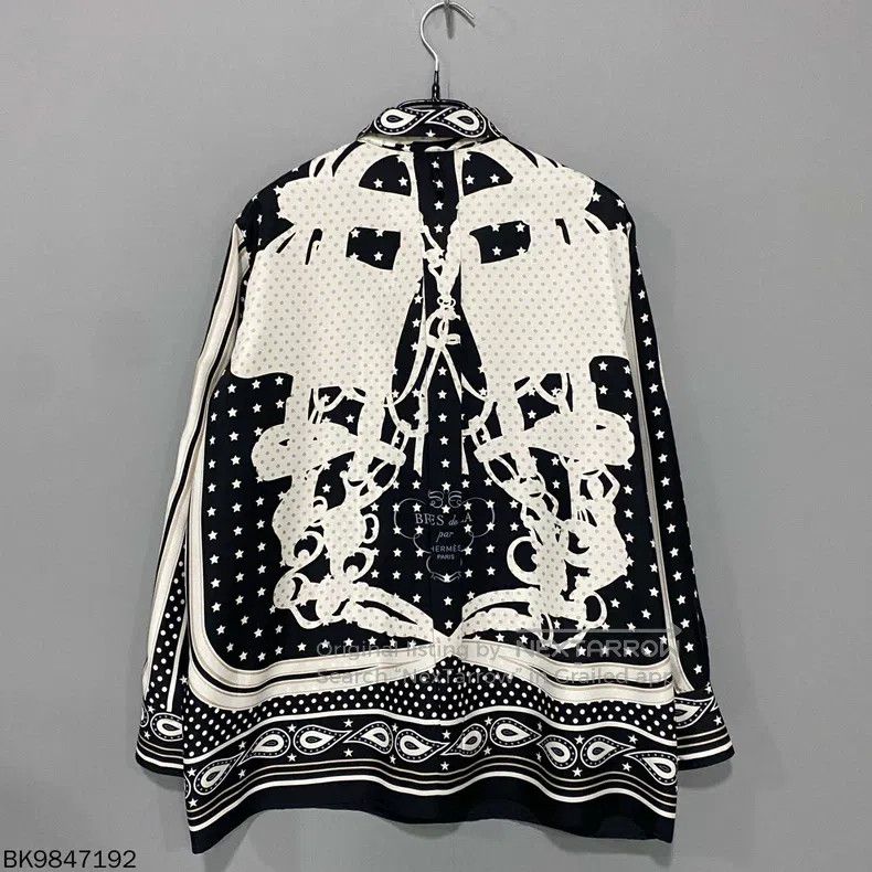 Hermes Hermes Black and white silk long sleeve shirt Size XS / US 0-2 / IT 36-38 - 3 Thumbnail