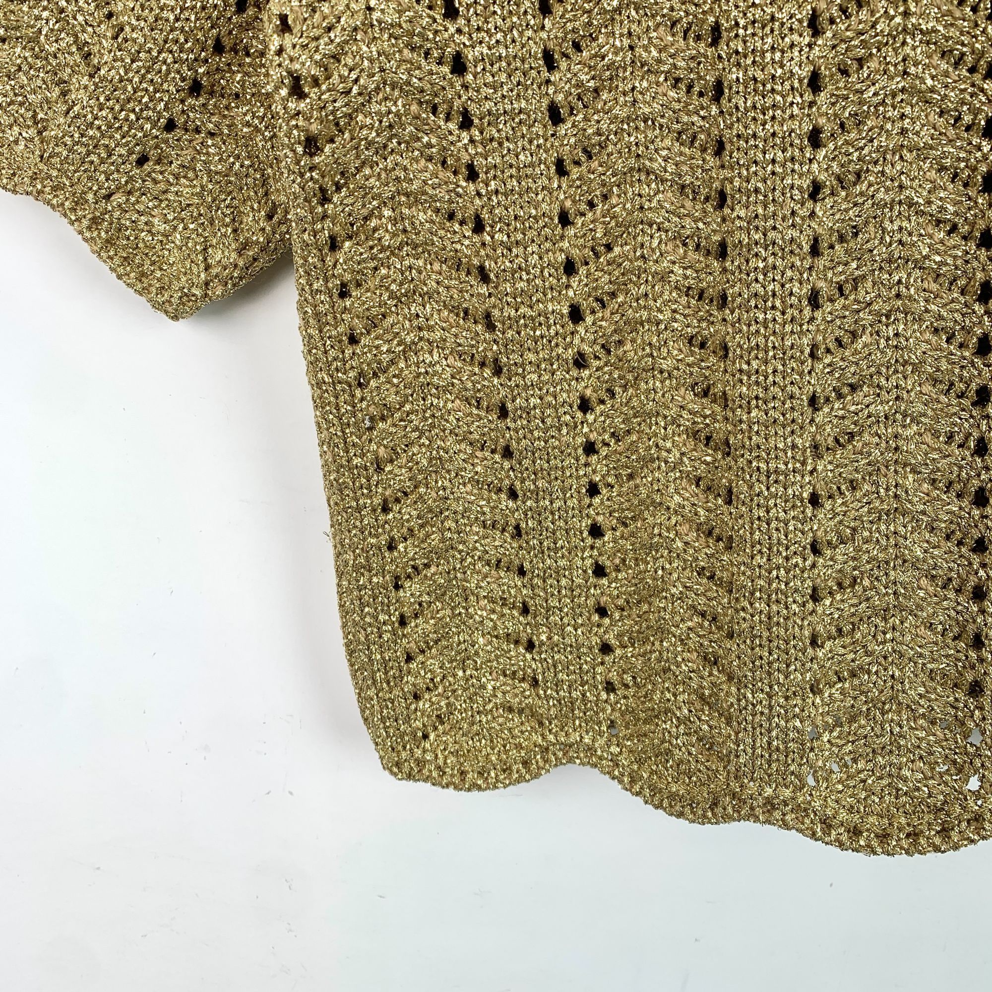 Gucci Gucci S Brown Gold Round Neck Knitted Short Sleeve Top Silk Size S / US 4 / IT 40 - 4 Thumbnail