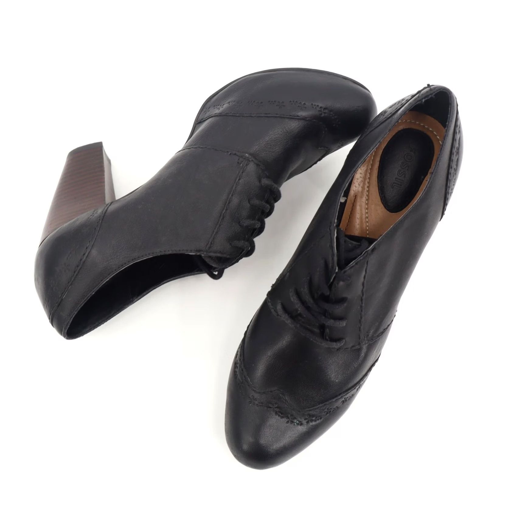 Fossil Fossil Women's Oxford Black Wingtip Lace Up Leather Heel Sz 10 Vintage No Mens Womens Gir ls? Size US 10 / IT 40 - 3 Thumbnail
