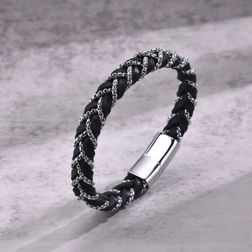 Jewelry Black Leather Bracelets Size ONE SIZE - 2 Thumbnail