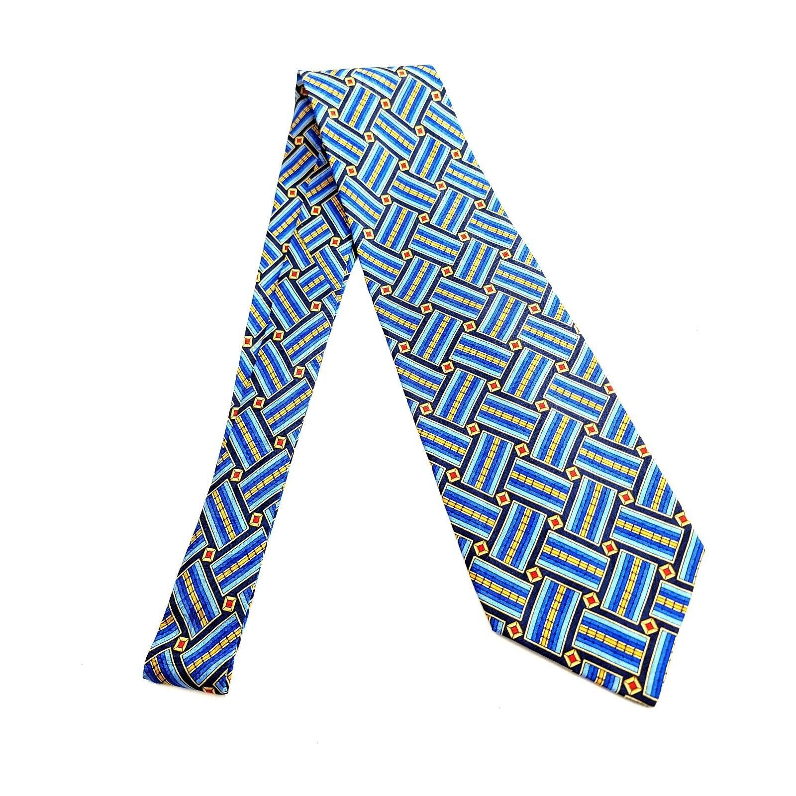 Designer Tino Cojuna Blue Geometric Jacquard Print Wide Silk Tie Size ONE SIZE - 5 Thumbnail