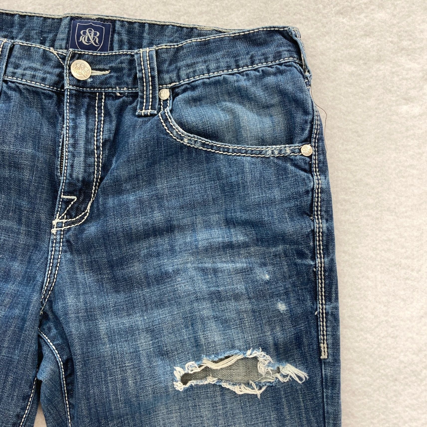 Vintage Rock & Republic Rebellion Jeans Mens 36x32 Dark Blue Denim Distressed Grunge Size US 36 / EU 52 - 4 Thumbnail