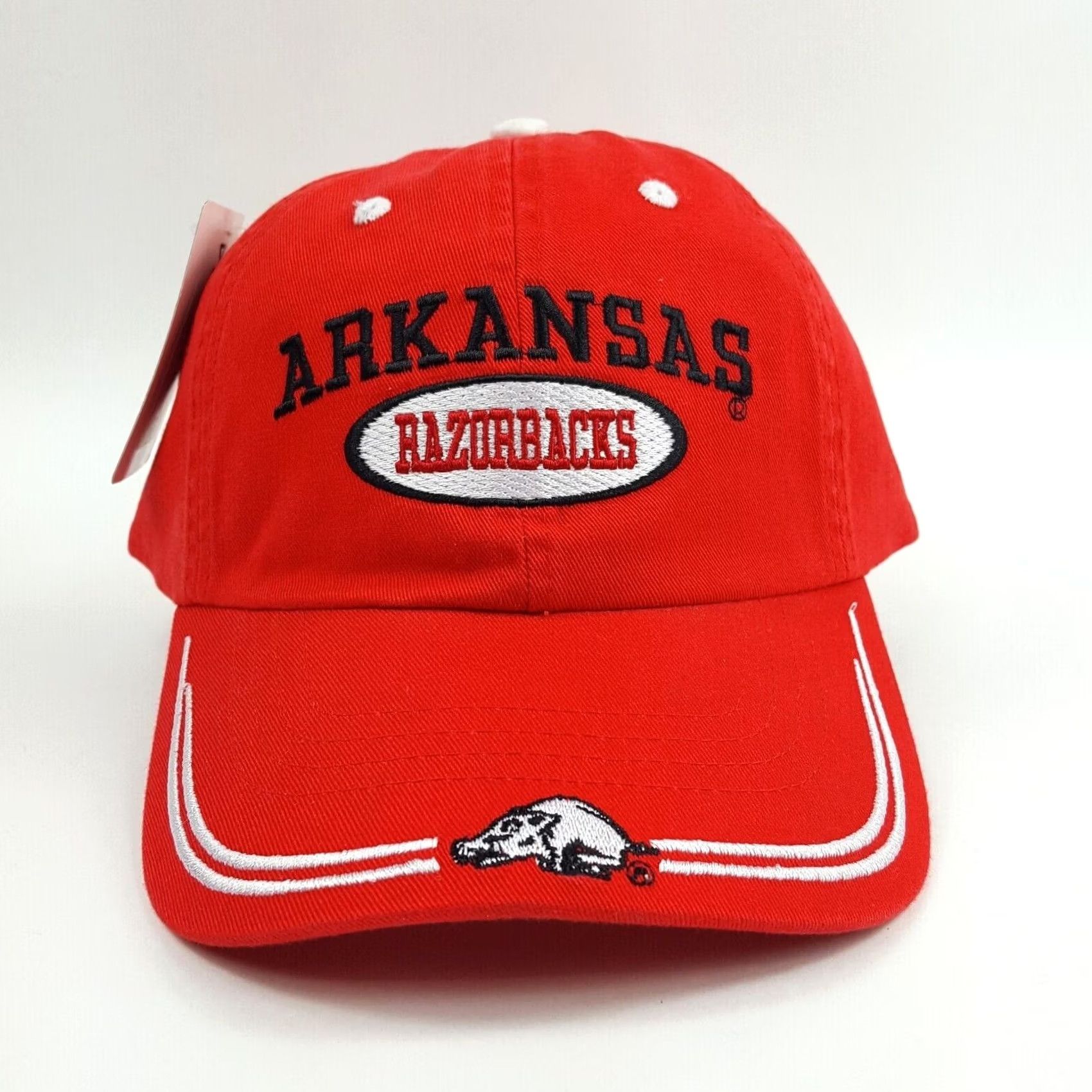 NCAA VINTAGE Arkansas Razorbacks NCAA College Hat Baseball Cap University Spike Hat Adjustable Red Mens Sports University 90s Logo Embroidered Twill Cotton Size ONE SIZE - 2 Thumbnail