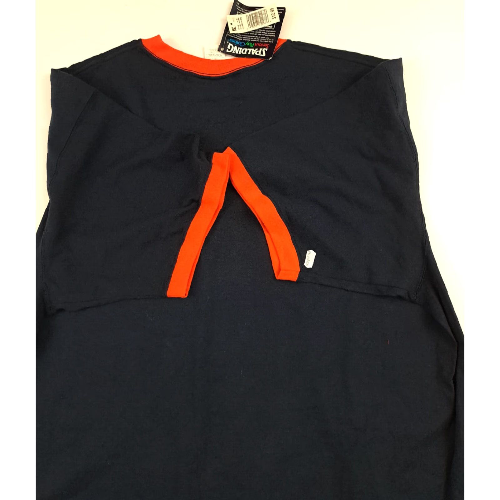Spalding VINTAGE Spalding Athletic Sports Shirt Navy Orange Trim 2XL NWT Mens Short Sleeve T-Shirt - Orange, Navy, Solid, Athletic Fit Size US XXL / EU 58 / 5 - 5 Thumbnail