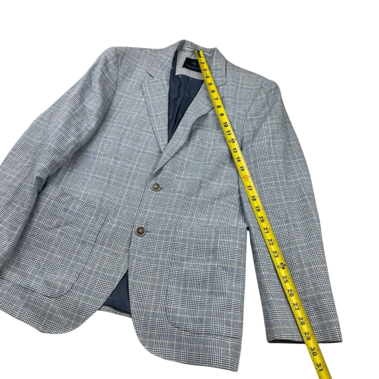Tailorbyrd Tailorbyrd Men’s Linen/Cotton 2-Button Blazer Blue/Beige Pla Size 36S - 8 Thumbnail