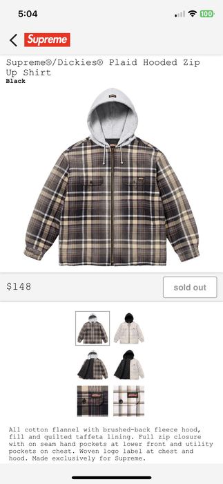 SupremeDickies Plaid Hooded Zip Up Shirt-