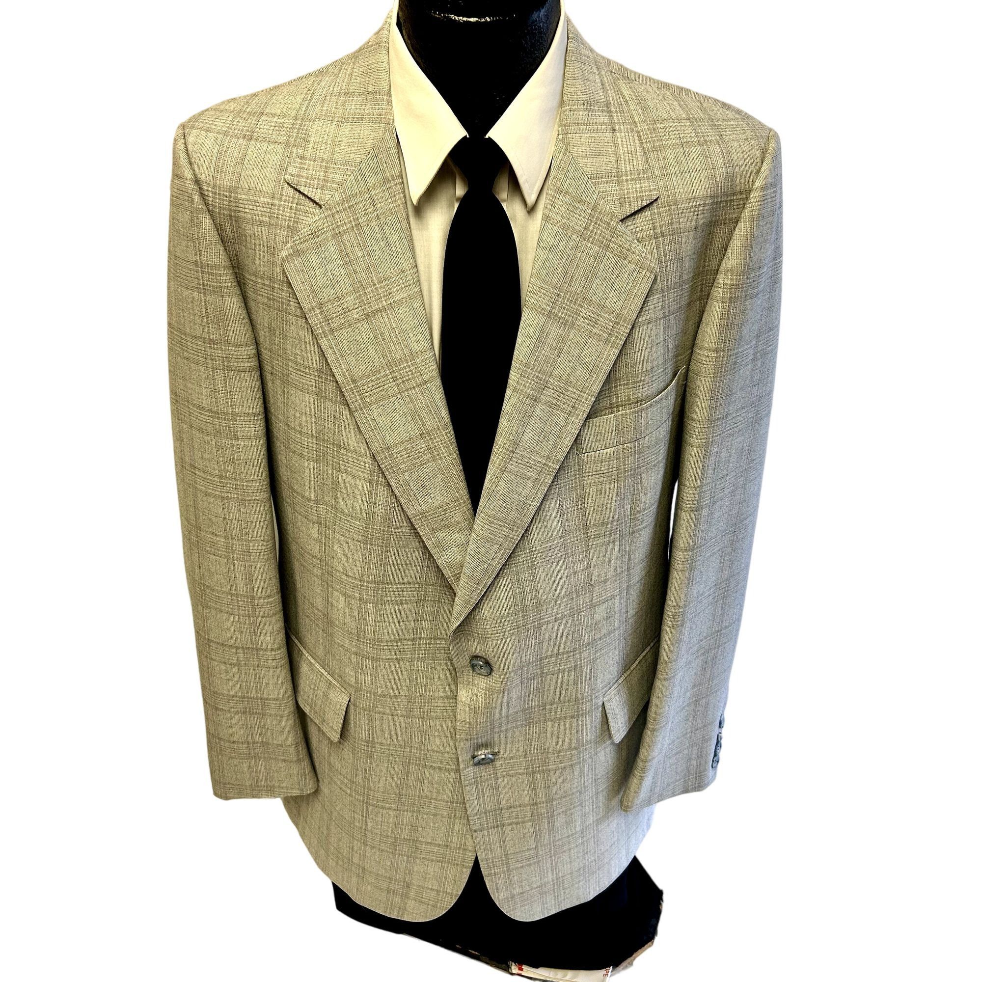 70's House of Pimlico MOD Gray Blue OVERCHECK Wool Suit 42 L