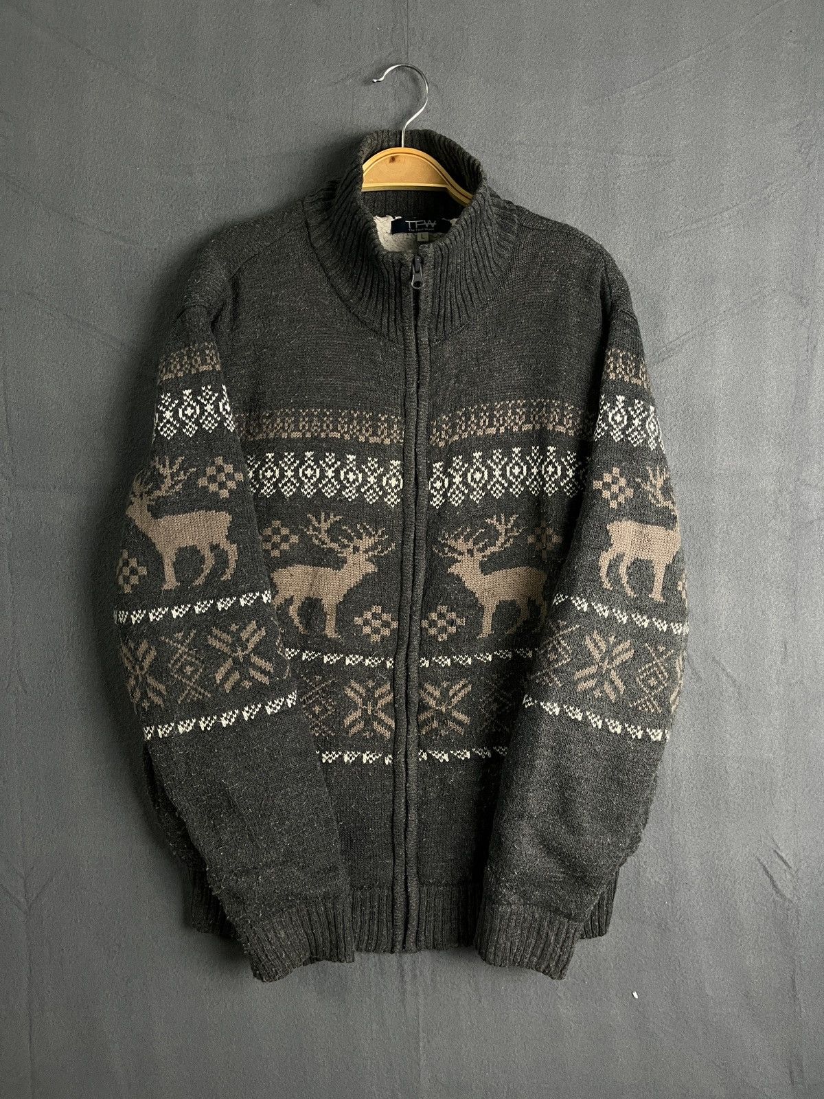 Aran Isles Knitwear × Homespun Knitwear × Vintage KNIT ZIP UP SWEATER TURTLE NECK MOOSE DESIGN Size US L / EU 52-54 / 3 - 1 Thumbnail