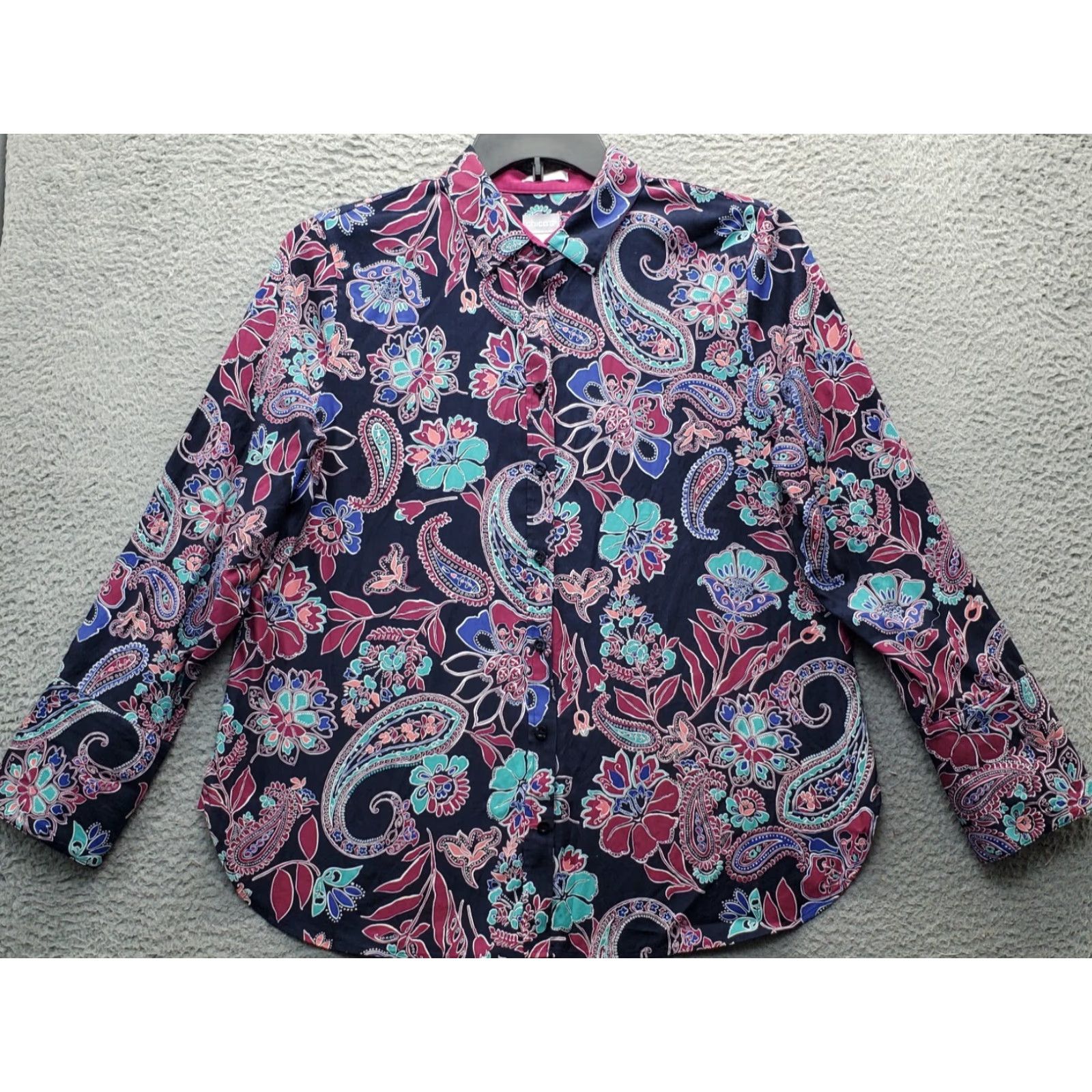 Vintage Chico's Shirt Top Womens L Multi Paisley Cotton Long Sleeve Collared Button-Up Shirt Size L / US 10 / IT 46 - 2 Thumbnail