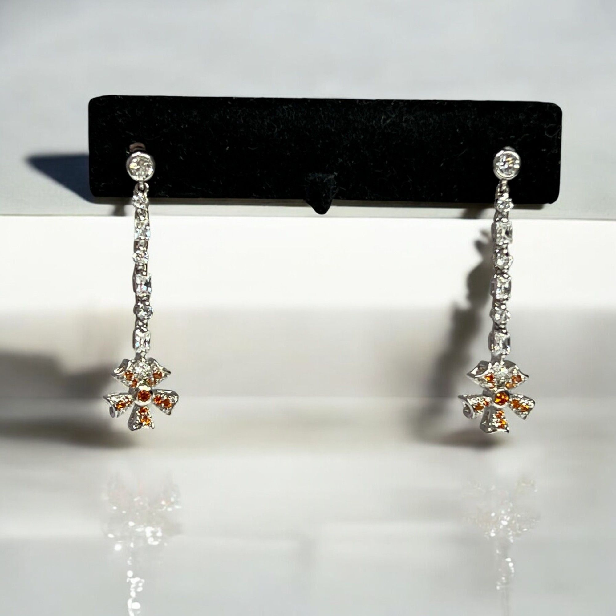 Designer Sterling Silver Drop Earrings With Orange Gemstone Floral Size ONE SIZE - 1 Thumbnail
