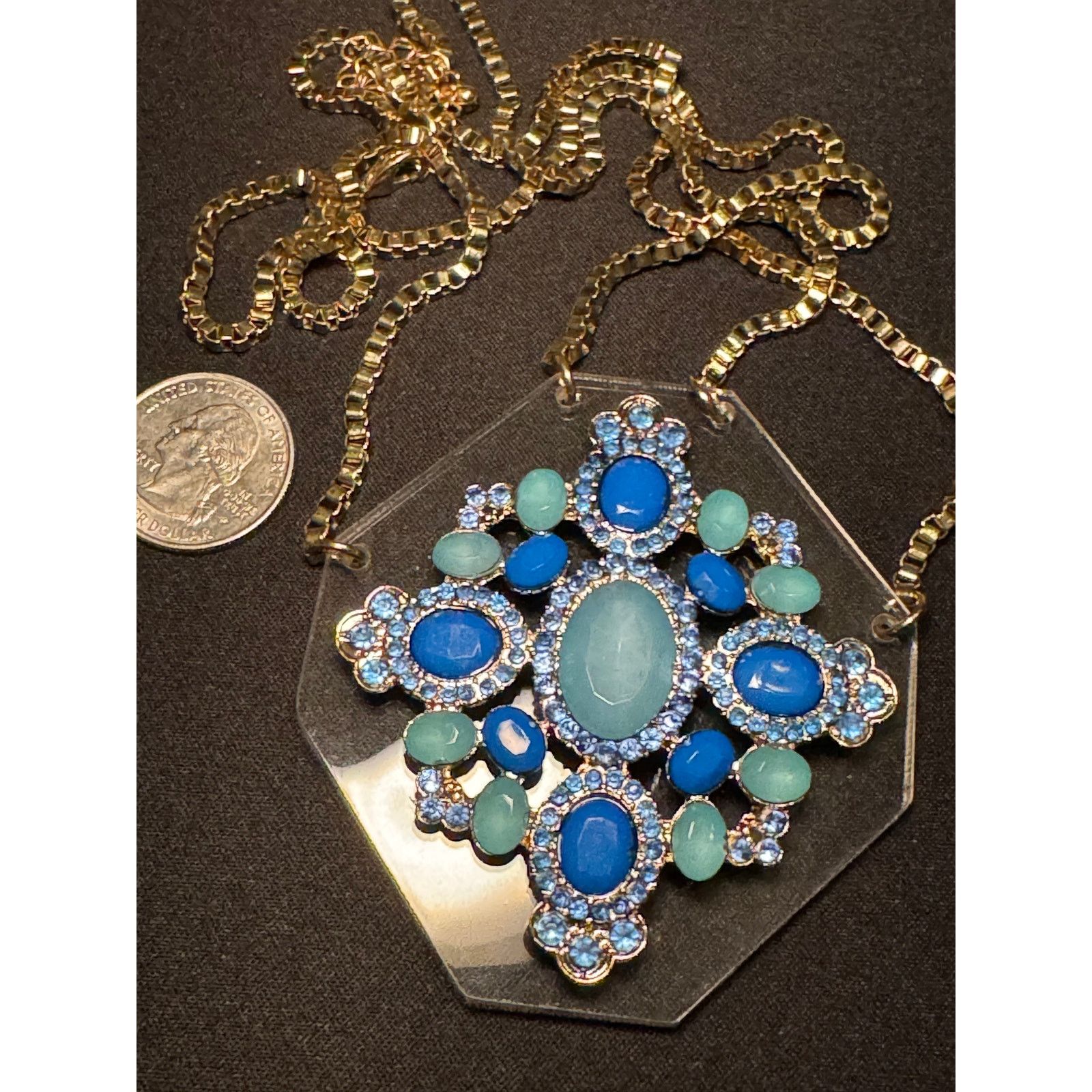 Other Vintage Rhinestones on Lucite Plate 20in Necklace Box Chain Size ONE SIZE - 4 Thumbnail