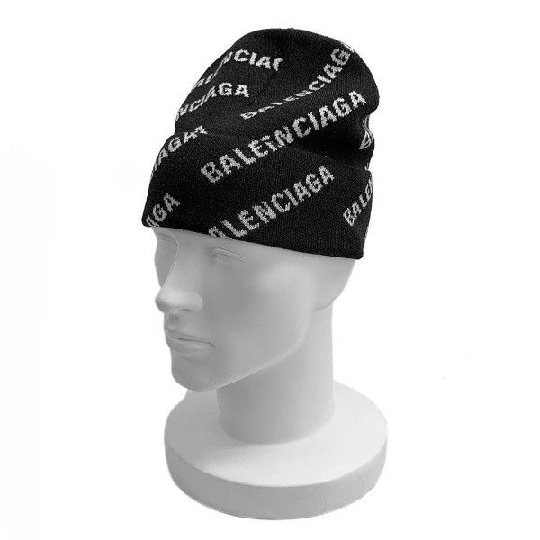 Balenciaga o1srvl11e0224 Size: OS Mini Allover Logo Beanie in White Size ONE SIZE - 2 Thumbnail