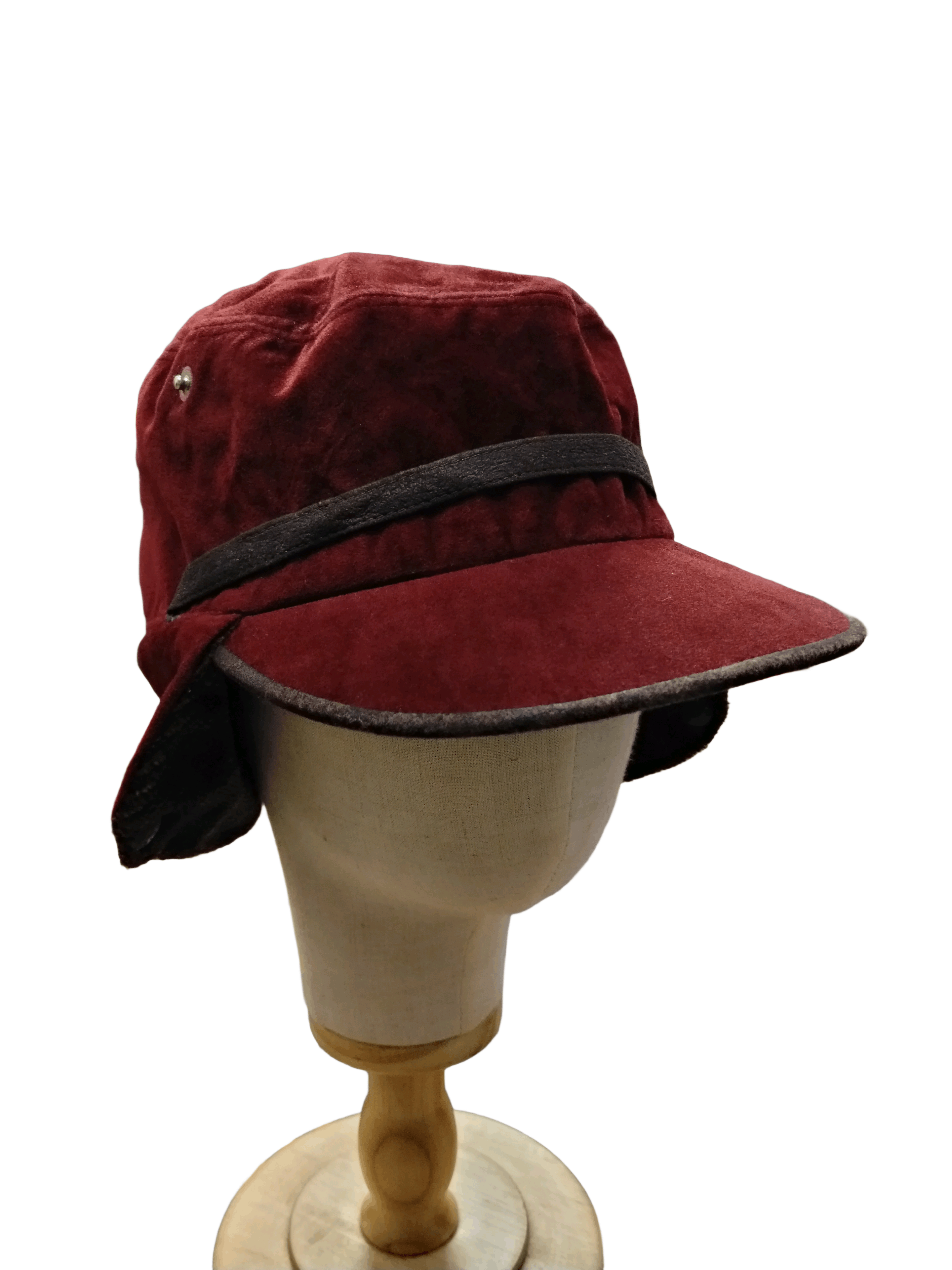 Japanese Brand Elegant burgundy velvet trapper hat with foldable earflaps Size ONE SIZE - 2 Thumbnail