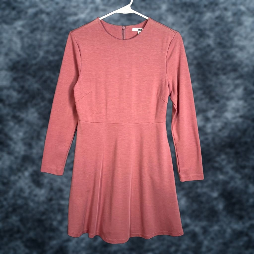 Uniqlo Womens XS Pink Long Sleeve Fit & Flare Dress Rayon Blend Dress -  homelandexpress.co.uk